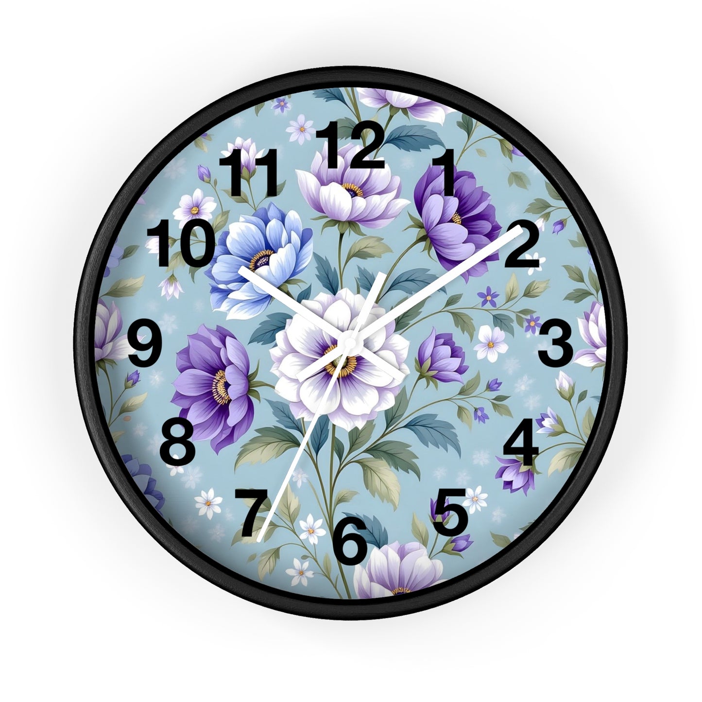 Floral Wall Clock — Vintage Purple & Blue Peony Garden Clock