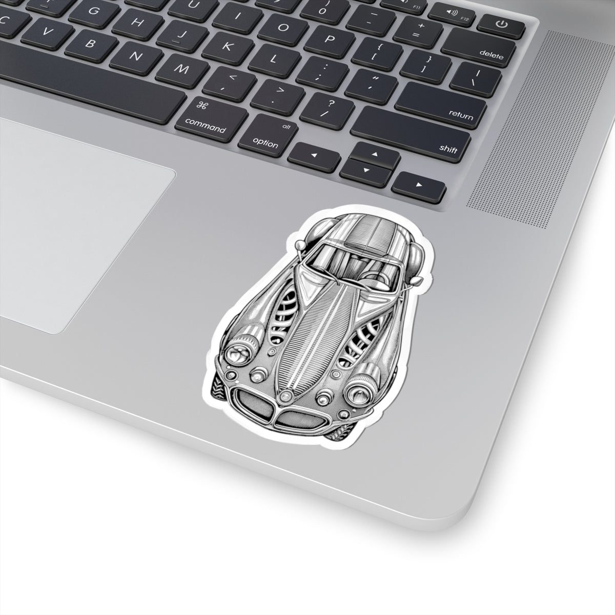 Vintage Sports Car Sticker — Detailed Monochrome Auto Illustration (Kiss-Cut)