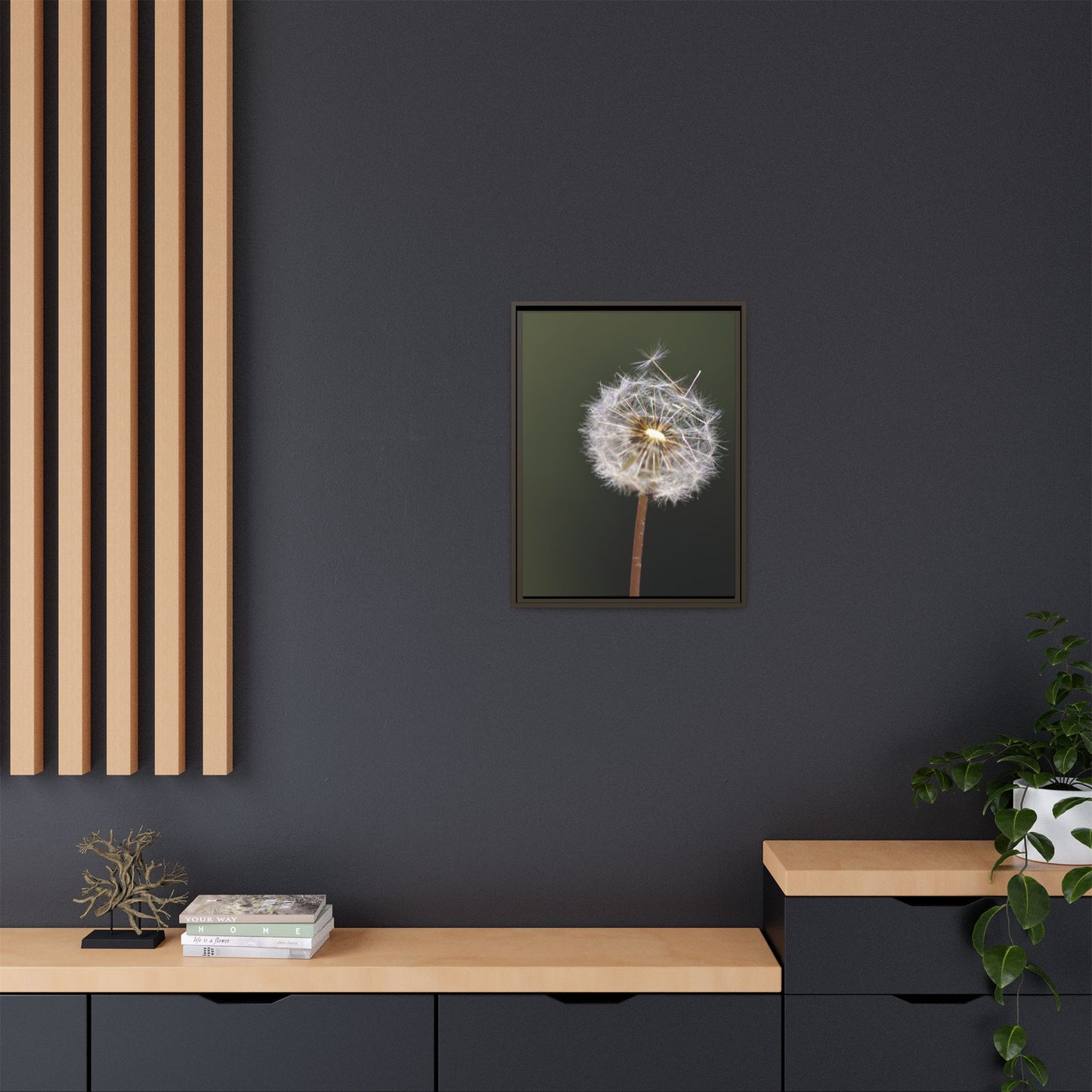 Framed Dandelion Canvas Print — Matte Botanical Wall Art