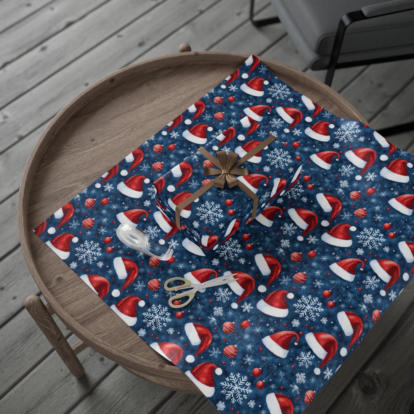 Holiday Snowman Wrapping Paper Roll — Festive Blue & Red Christmas Gift Wrap