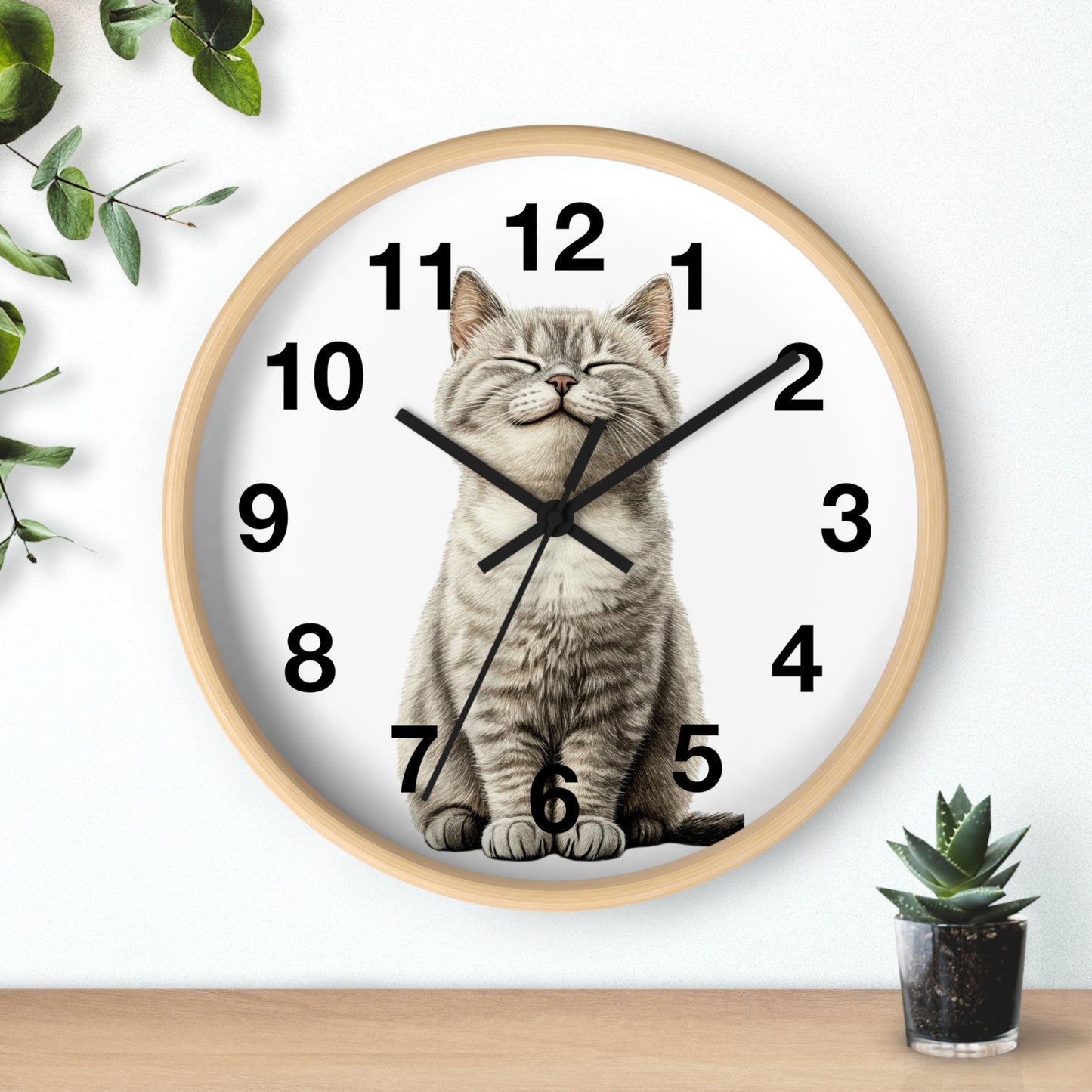 Smiling Tabby Cat Wall Clock — Cute Cat Decor for Living Room, Nursery & Gifts