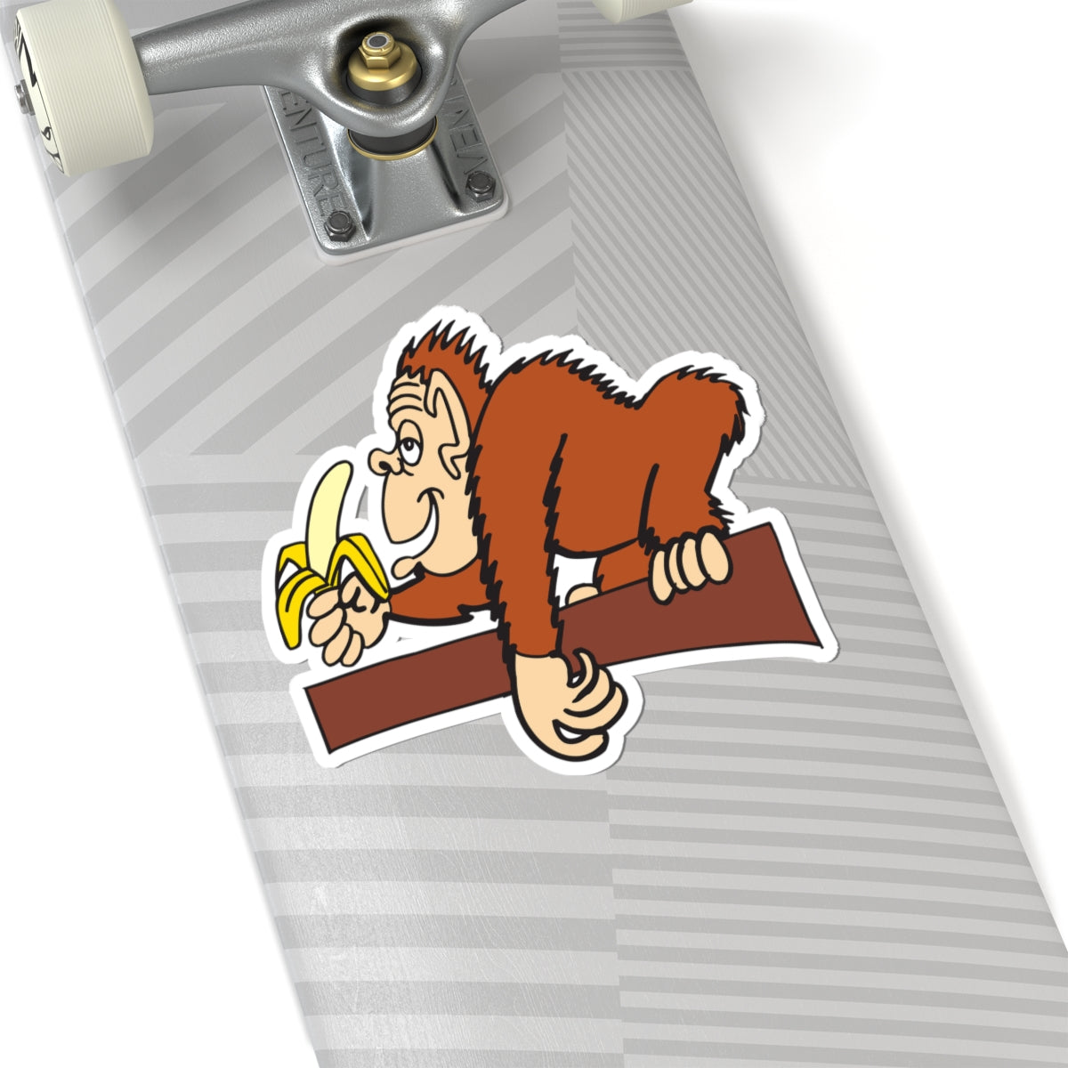 Funny Banana-Eating Ape Kiss-Cut Sticker — Cute Cartoon Monkey Vinyl Decal
