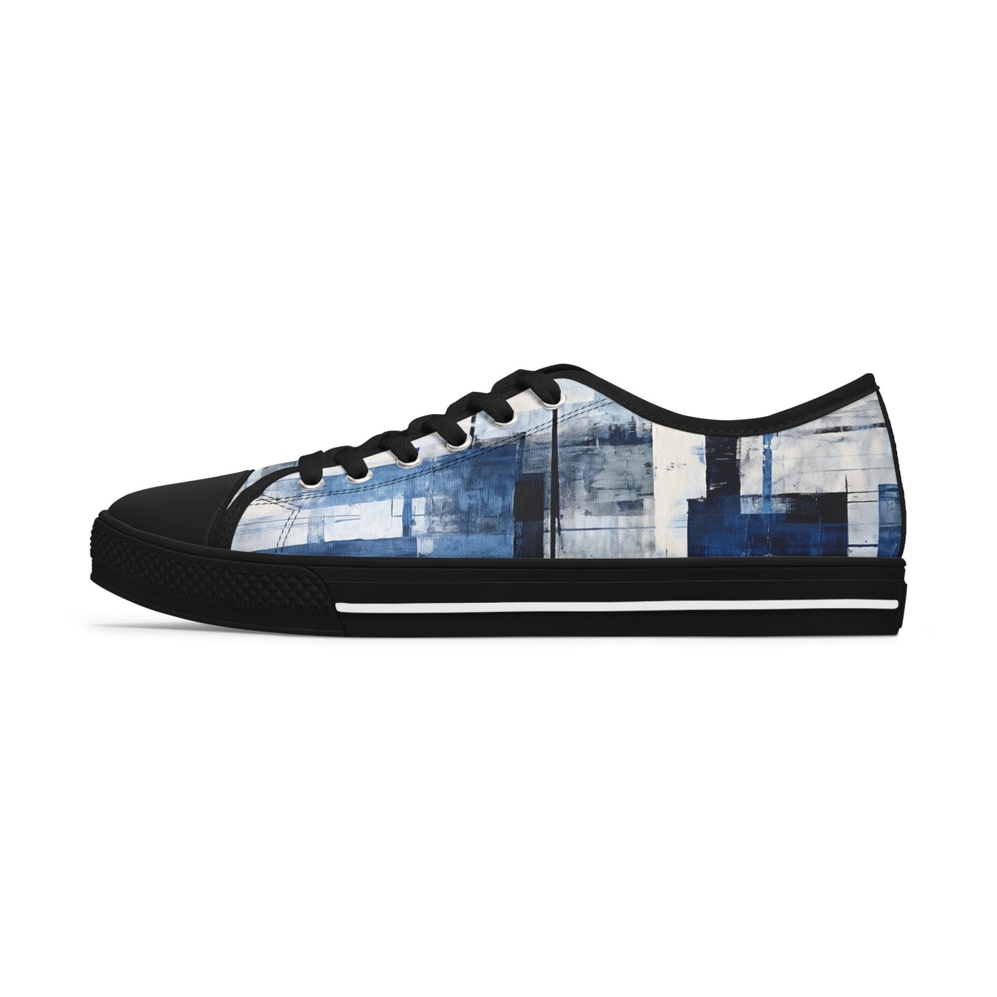 Abstract Blue Grid Low Top Sneakers — Casual Canvas Shoes