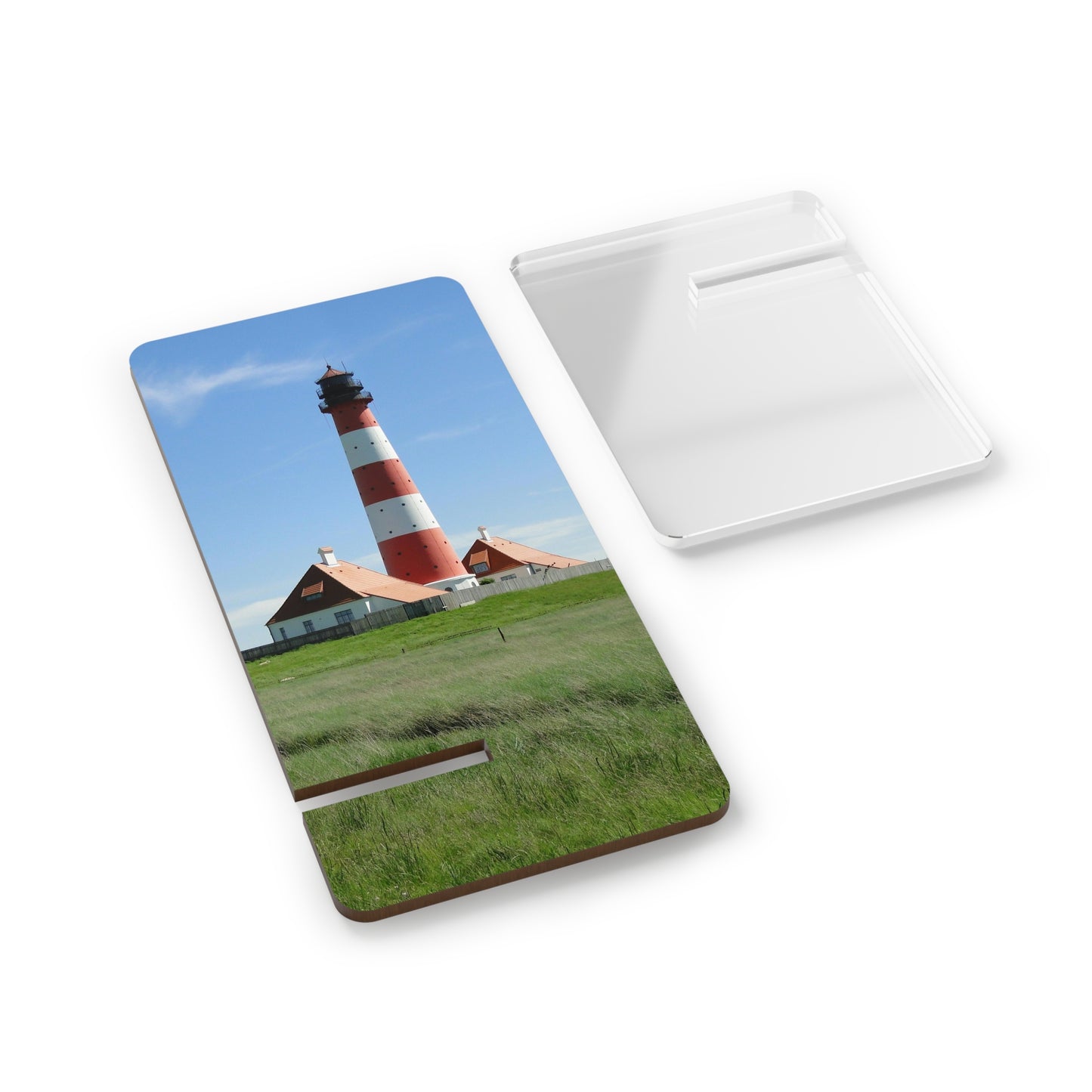 Lighthouse Photo Phone Stand — Clear Acrylic Mobile Display Dock