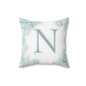 Monogram N Floral Throw Pillow — Soft Blue Initial Decorative Accent