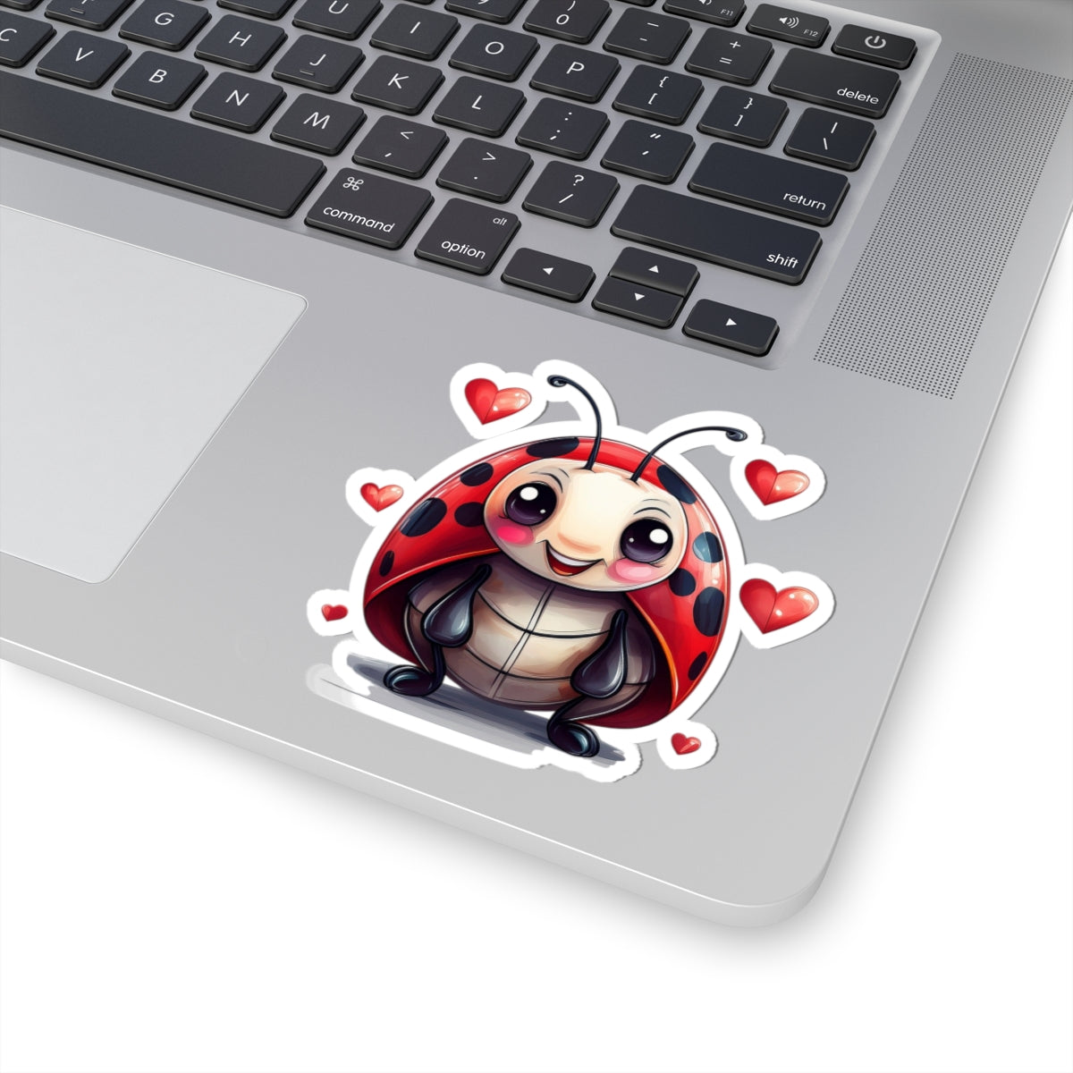 Cute Ladybug Sticker — Lovable Cartoon Kiss-Cut Decal with Hearts