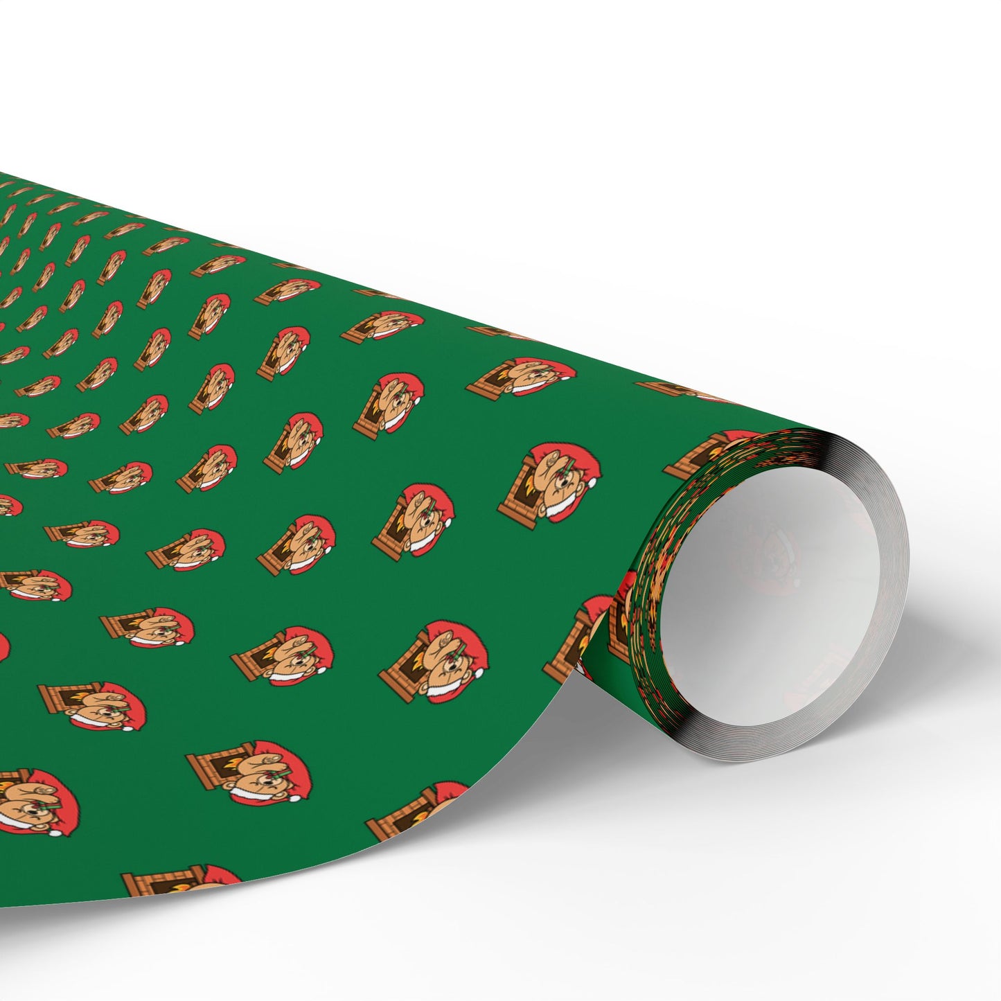 Christmas Green Wrapping Paper Roll with Festive Santa Face Pattern