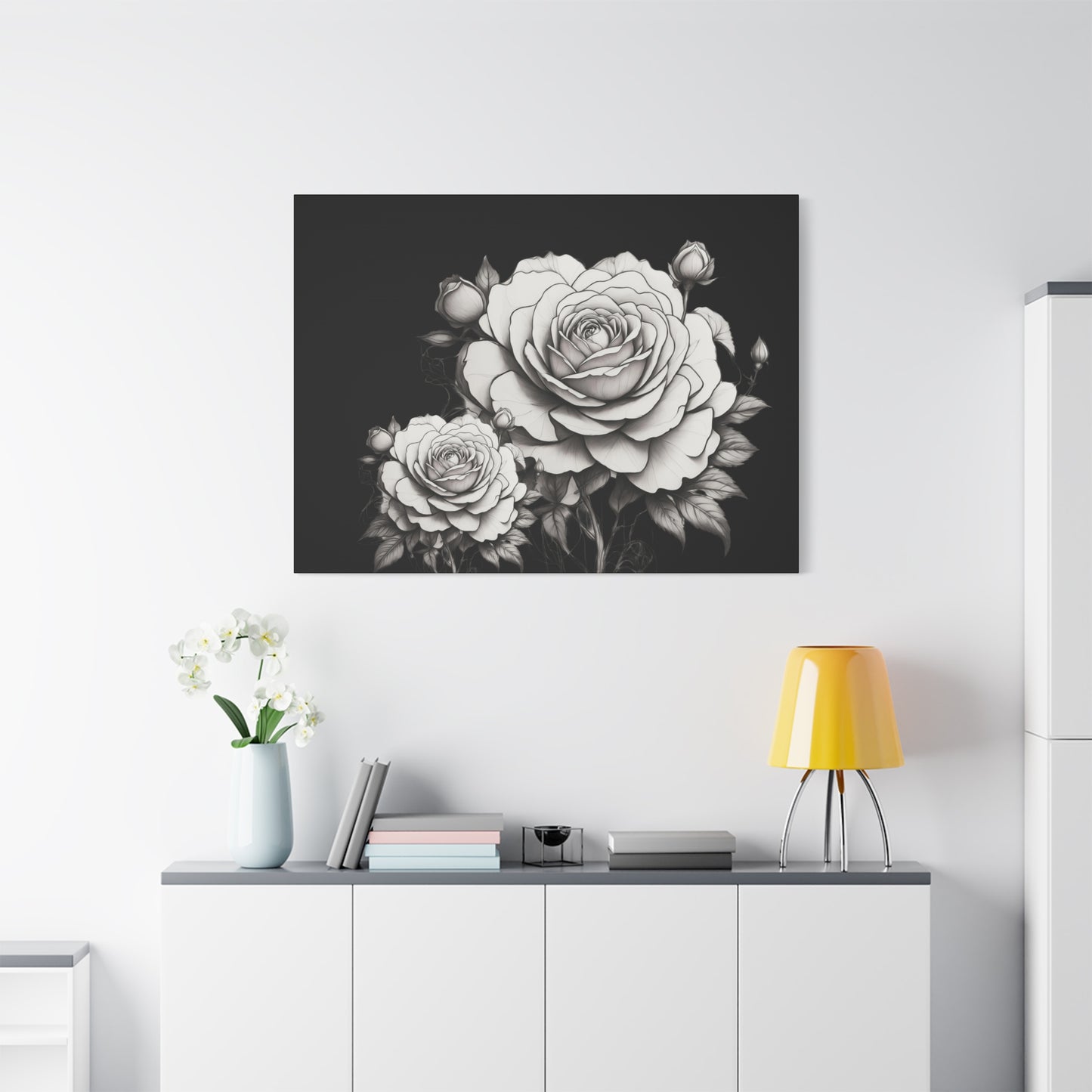 Monochrome Rose Canvas Print — Black & White Floral Wall Art