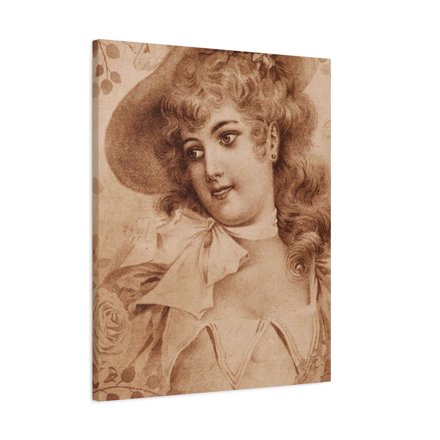 Vintage Sepia Portrait Canvas — Romantic Victorian Lady Matte Wall Art