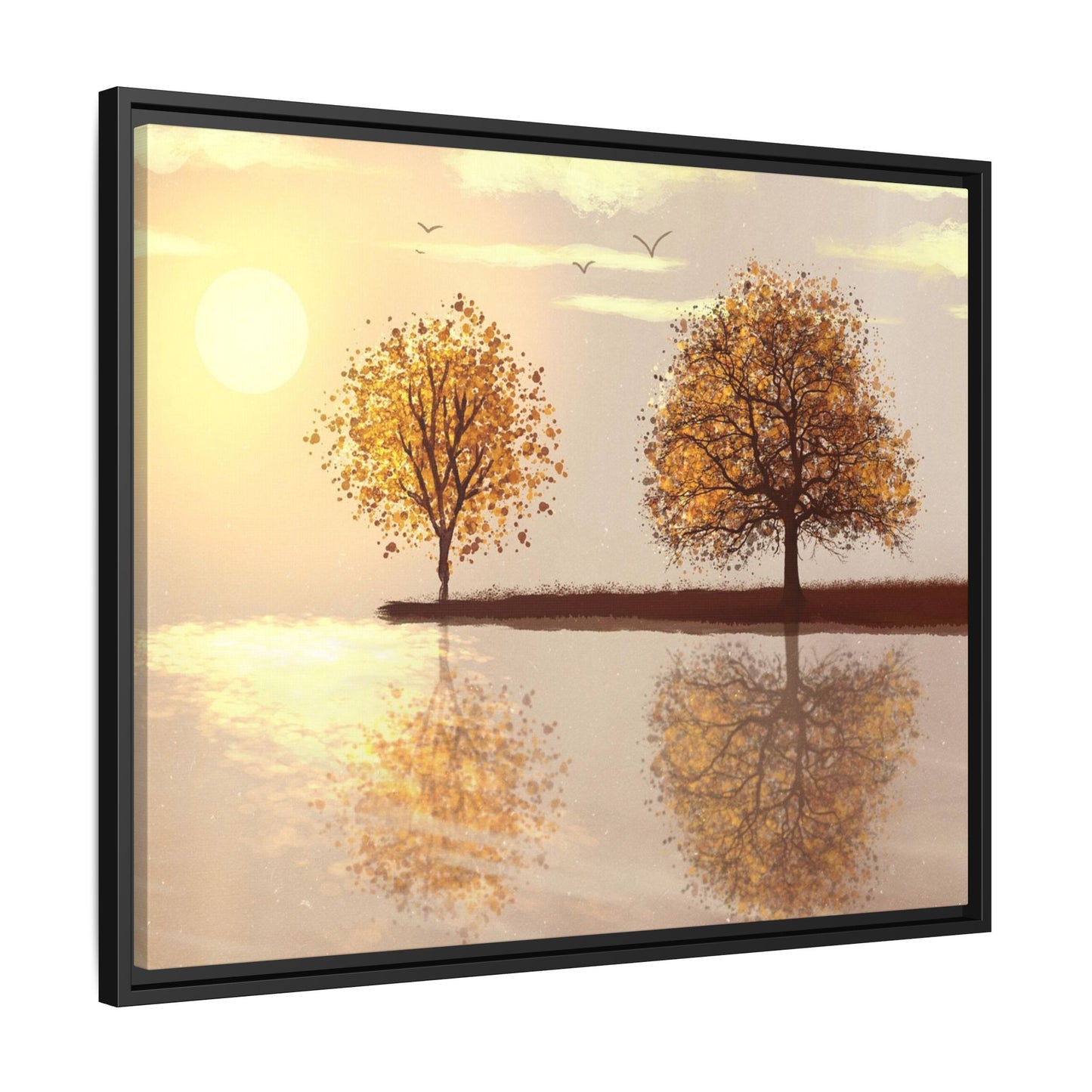Framed Matte Canvas Wall Art — Golden Autumn Trees Reflection