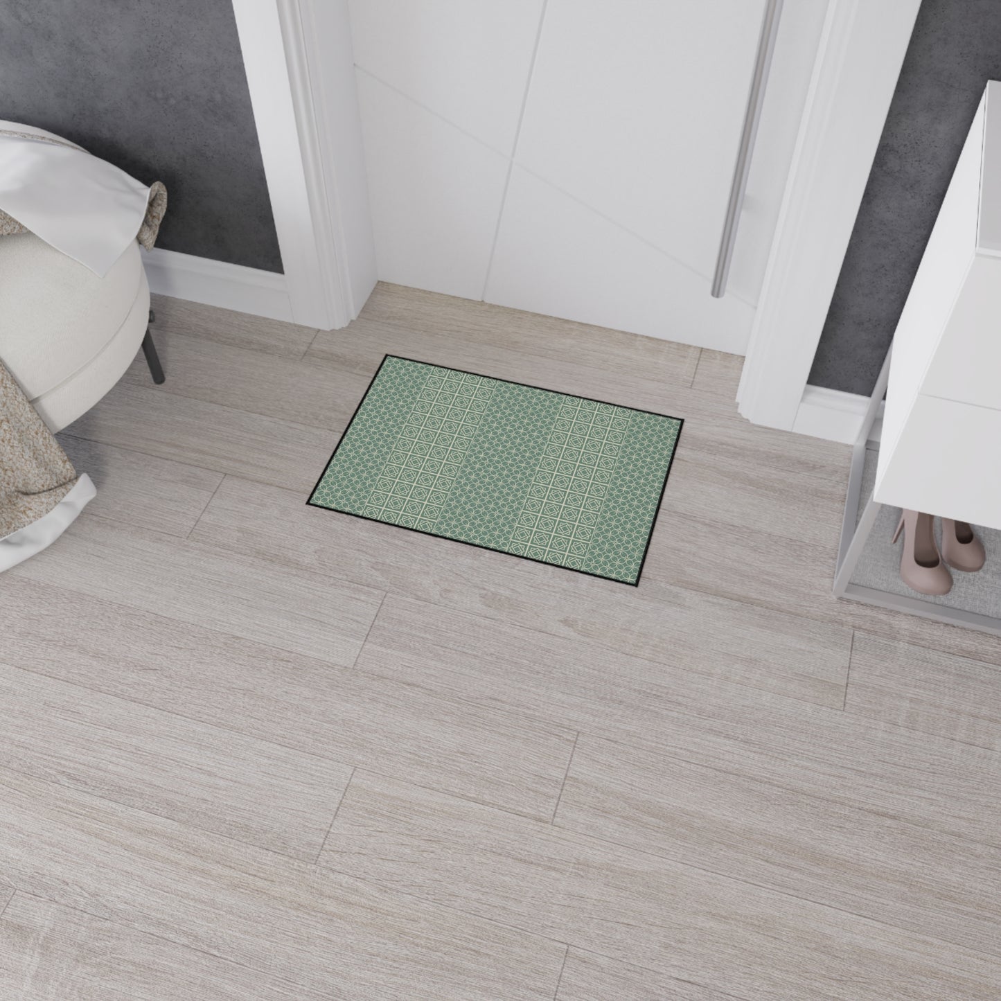 Green Geometric Heavy Duty Floor Mat — Durable Non-Slip Entry Rug