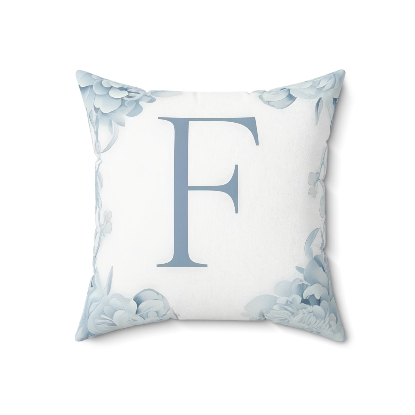 Monogram F Floral Throw Pillow — Blue Letter F Decorative Cushion