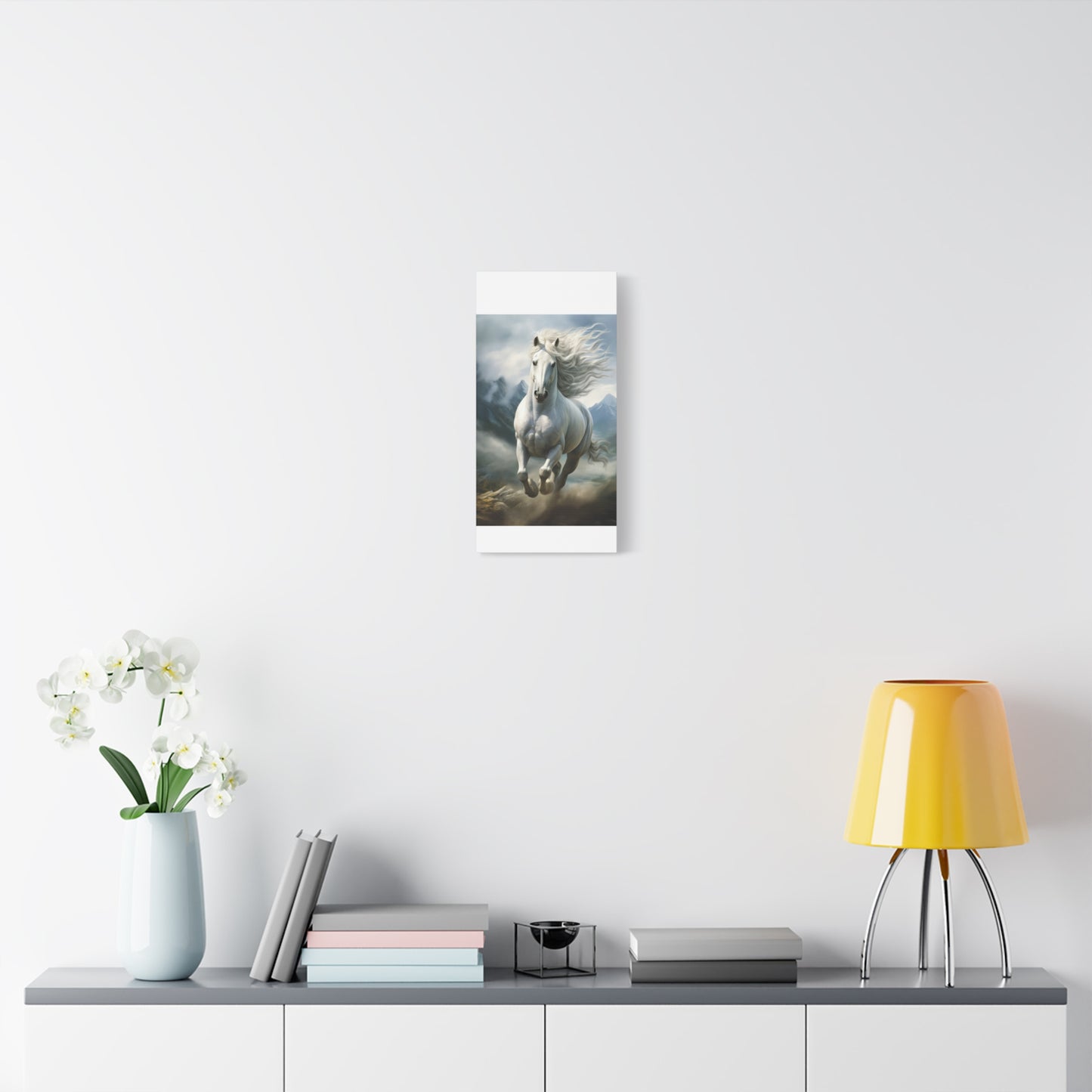 White Stallion Canvas Print – Majestic Galloping Horse Wall Art