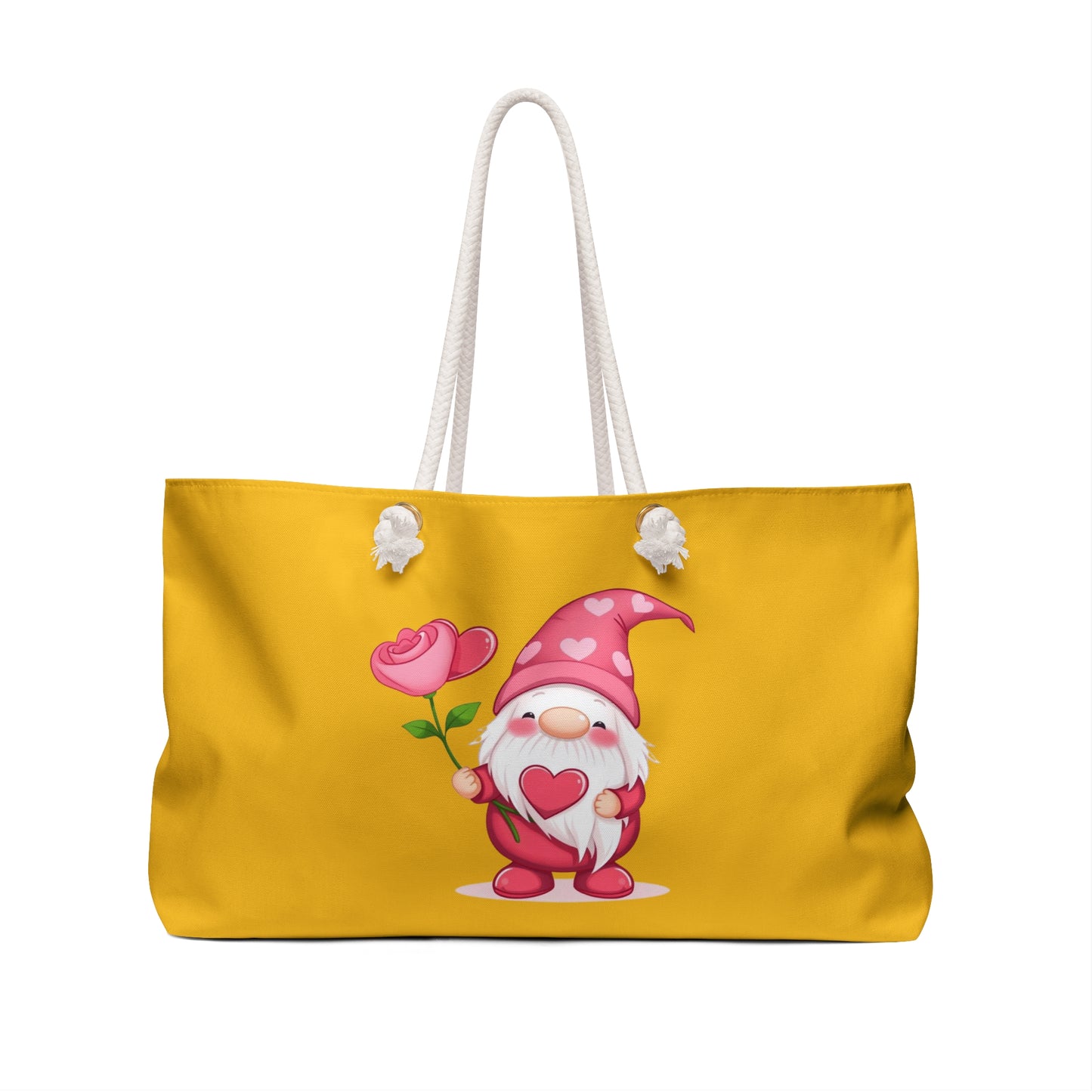 Valentine Gnome Weekender Bag — Cute Pink Heart Gnome Travel Tote