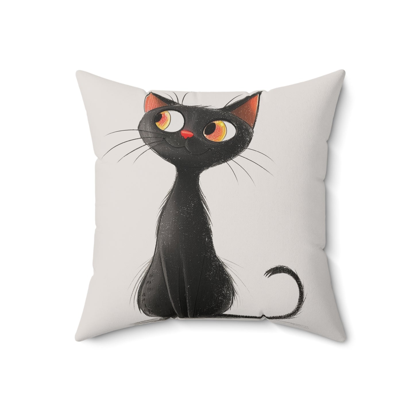 Cute Black Cat Throw Pillow — Whimsical Kitten Decorative Cushion