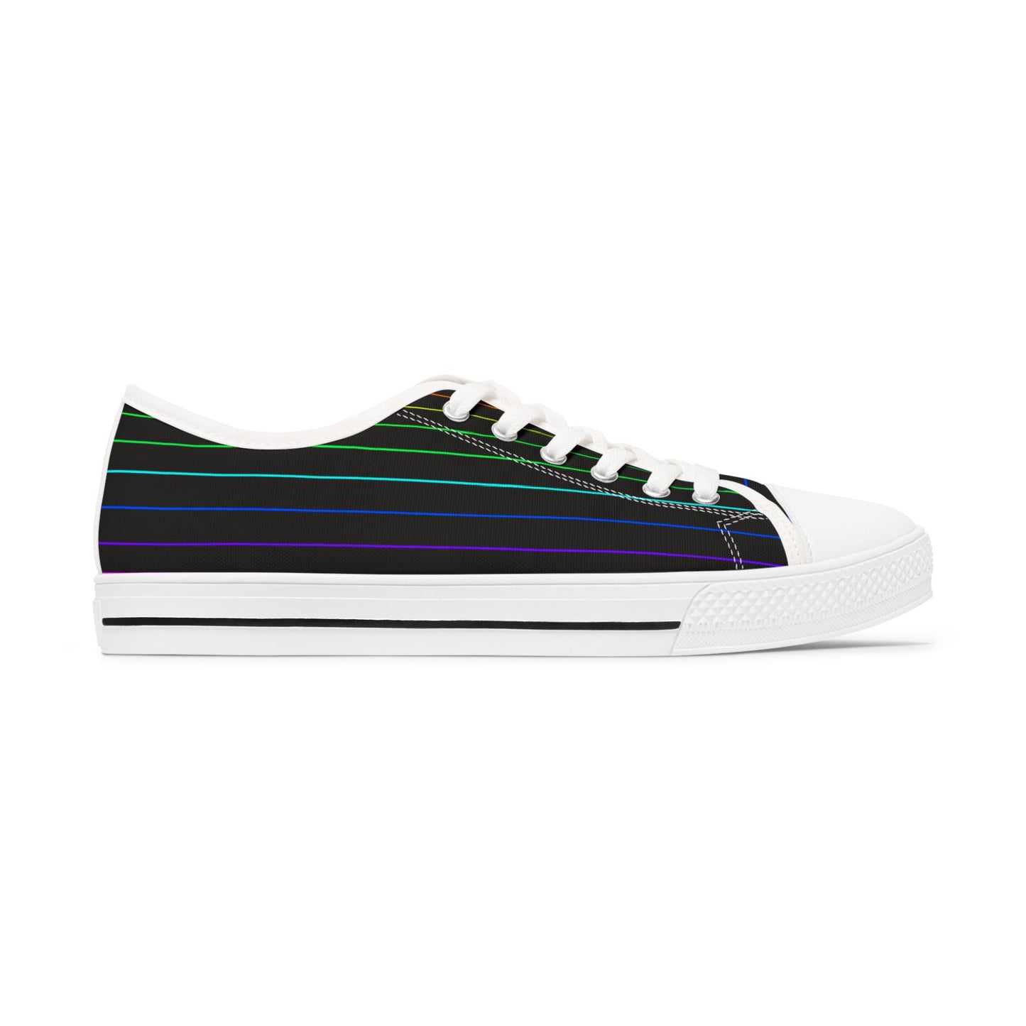 Low Top Sneakers — Black Retro Neon Stripe Casual Shoes for Women