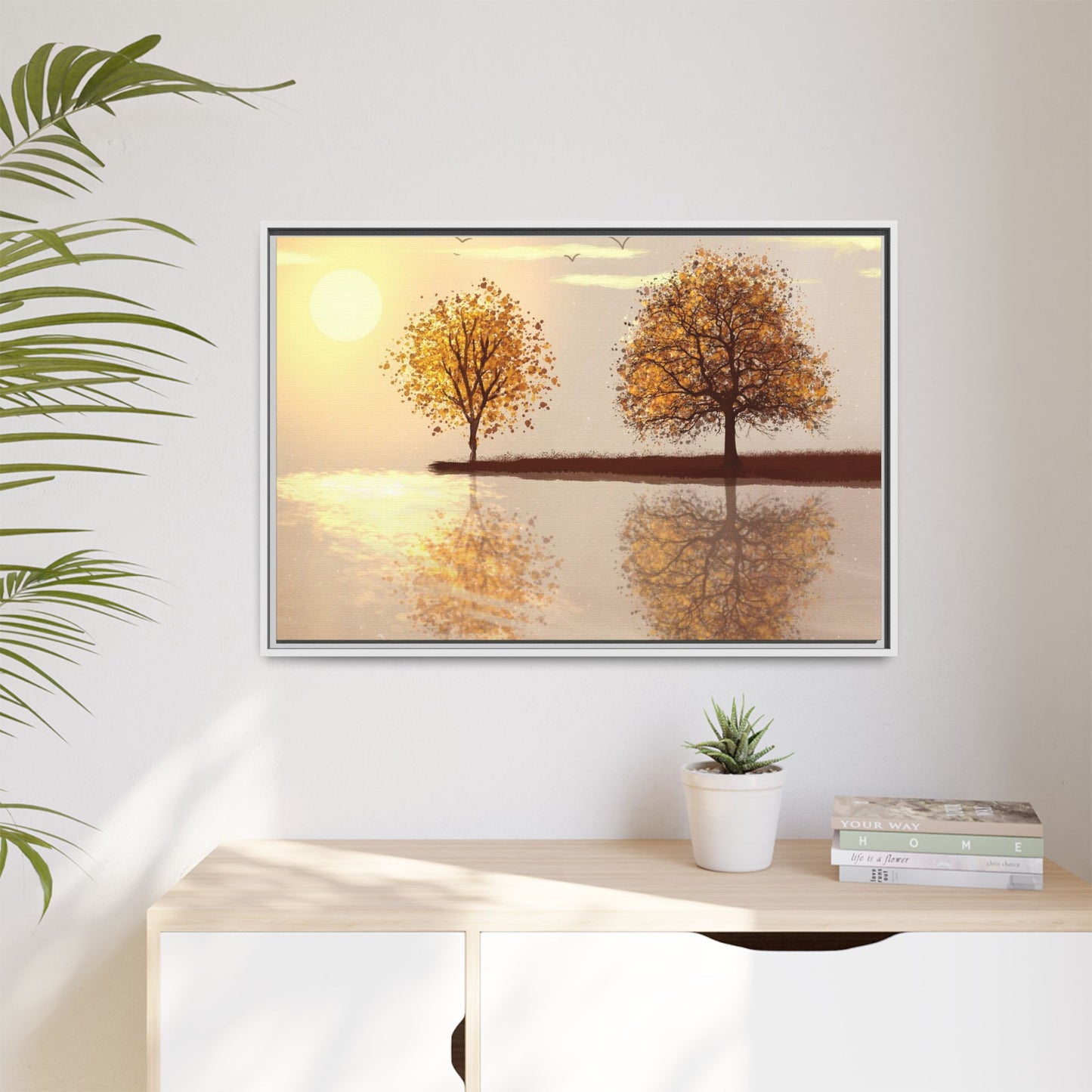 Framed Matte Canvas Wall Art — Golden Autumn Trees Reflection