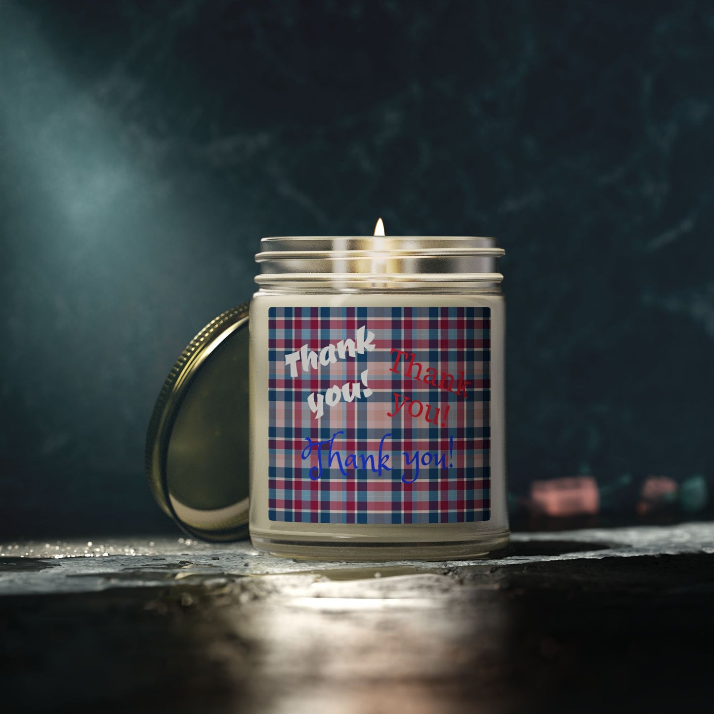 Thank You Plaid Candle — Coconut Apricot Scented Jar (4oz/9oz)