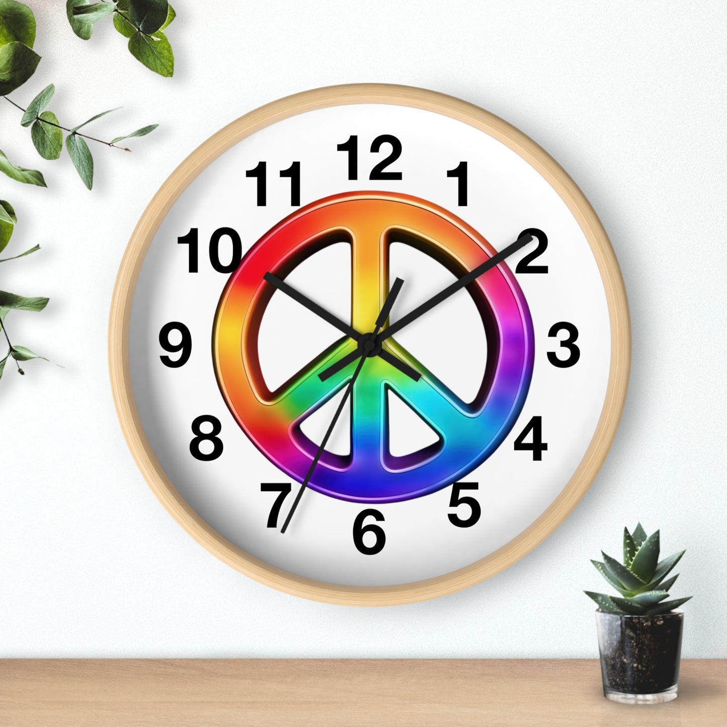 Rainbow Peace Sign Wall Clock | Retro Hippie Decor