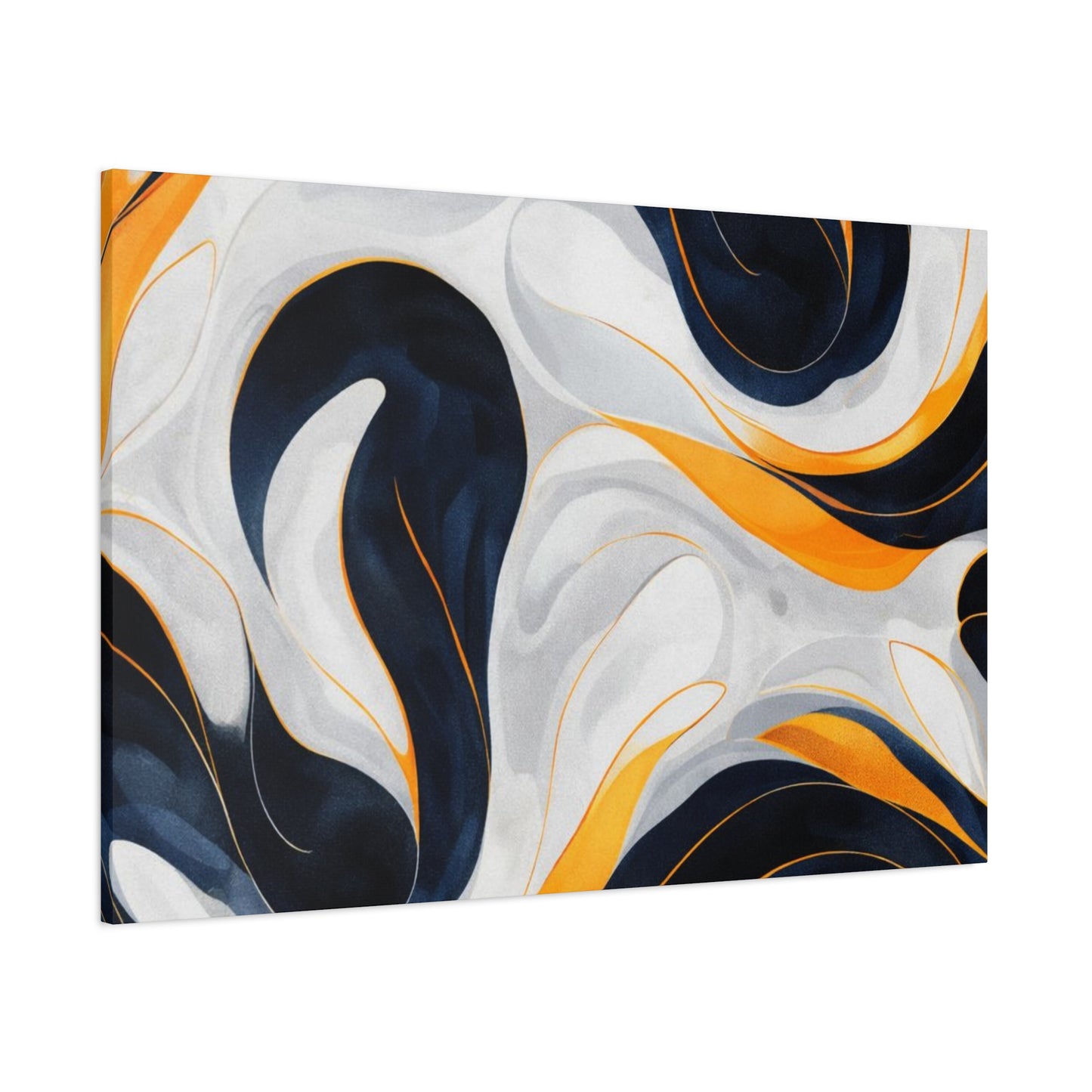 Abstract Fluid Art Matte Canvas Print — Navy, Gold & White Stretched Wall Art