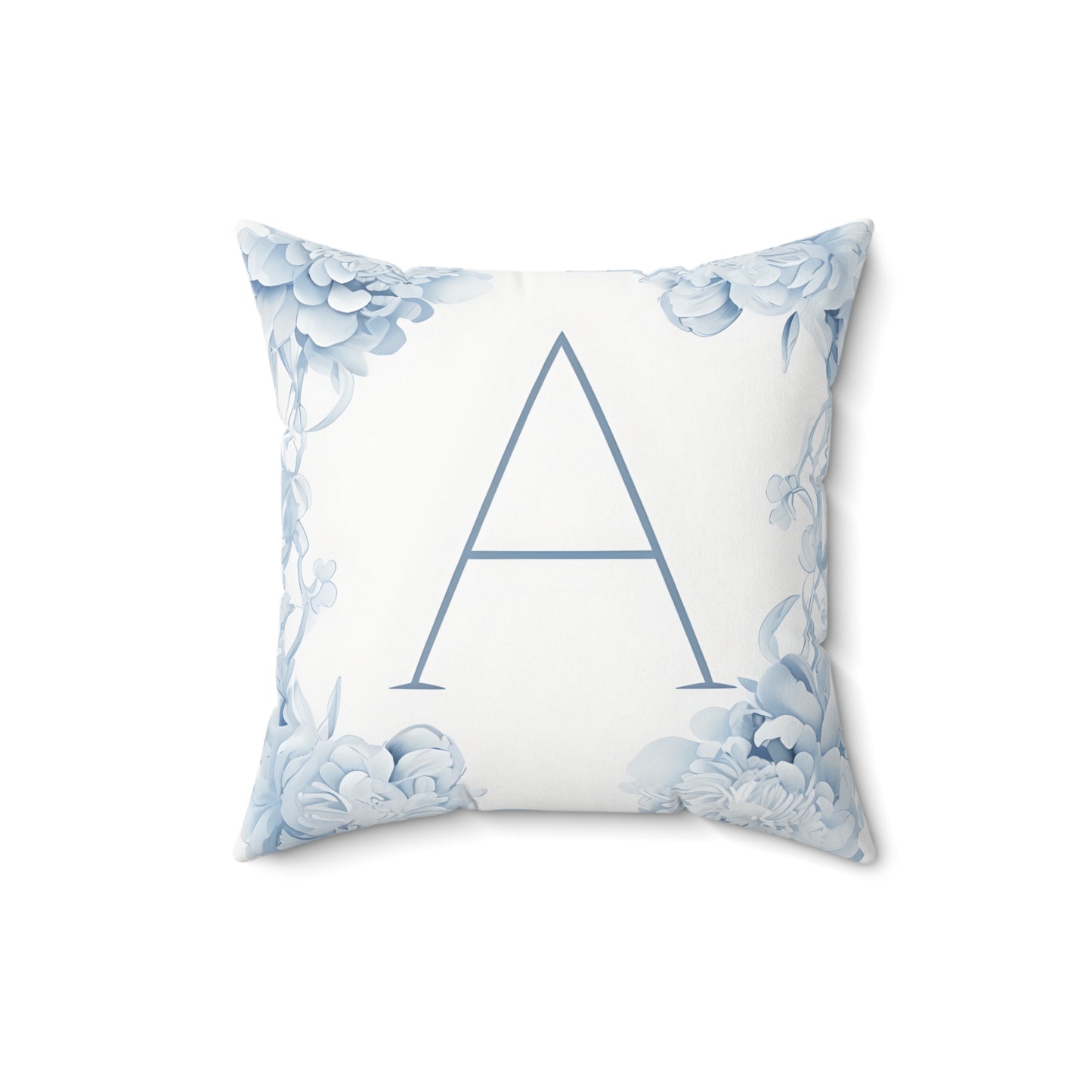 Monogram Pillow - Blue Floral Letter 'A' Square Throw Pillow