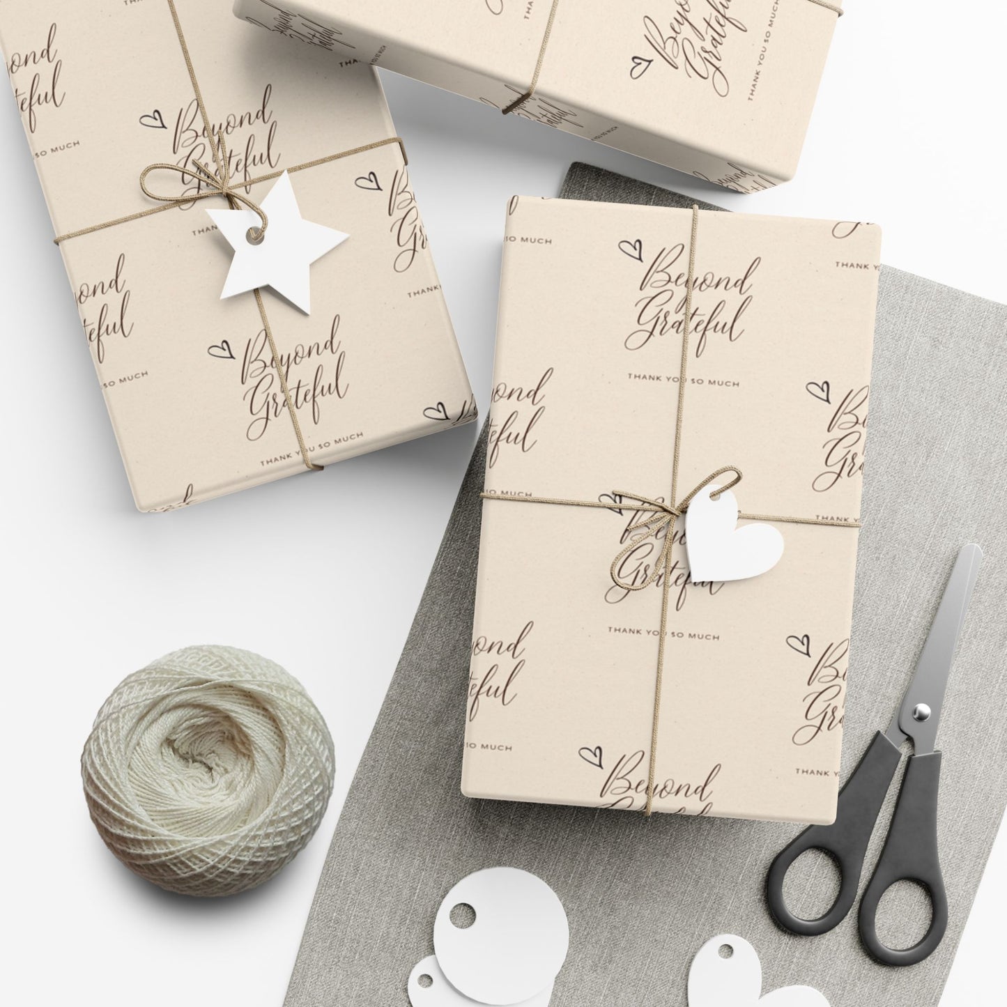 Gift Wrap Paper - “Beyond Grateful” Script Pattern | Neutral Thank You Wrapping Sheets