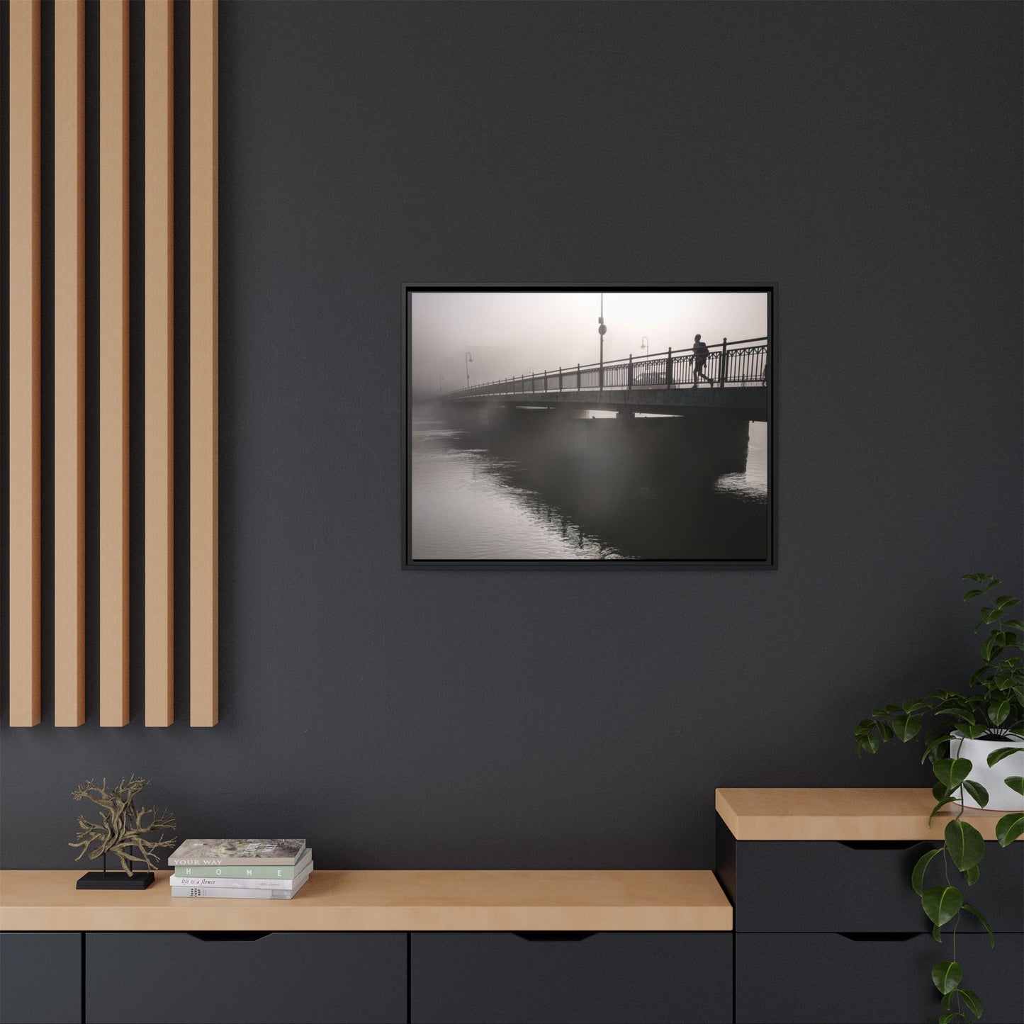 Framed Matte Canvas - Foggy Bridge Black & White Photography