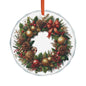 Crystal Glass Ornament — Traditional Pinecone & Bow Christmas Wreath Holiday Ornament
