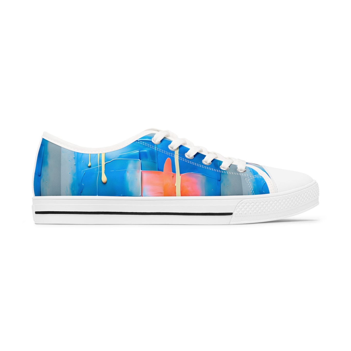 Low Top Sneakers — Abstract Blue & Coral Watercolor Design