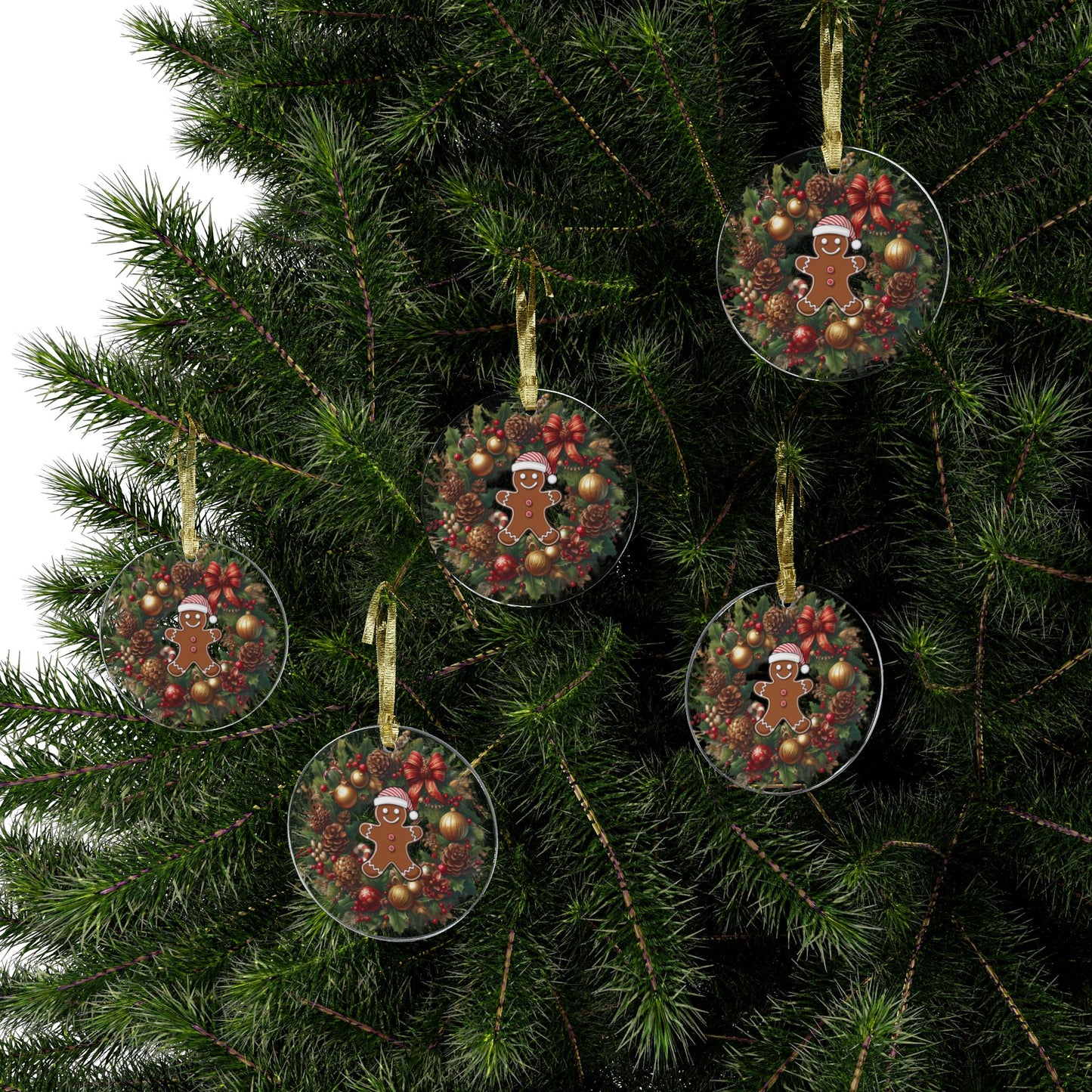 Gingerbread Wreath Acrylic Ornament – Cute Holiday Christmas Tree Decor