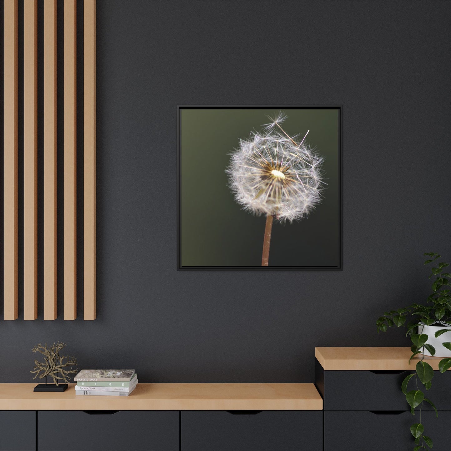 Framed Dandelion Canvas Print — Matte Botanical Wall Art