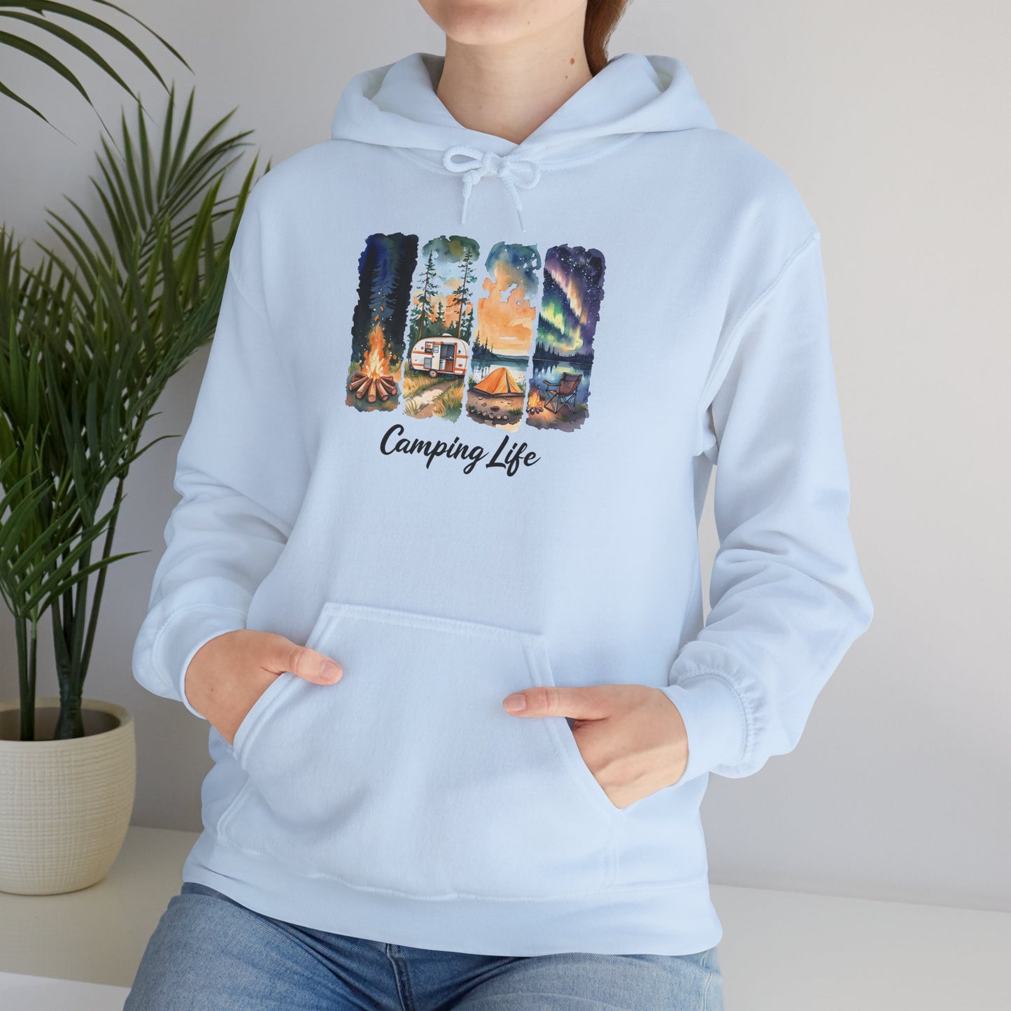 Camping Life Hoodie – Outdoor Illustrated Campsite Scenes