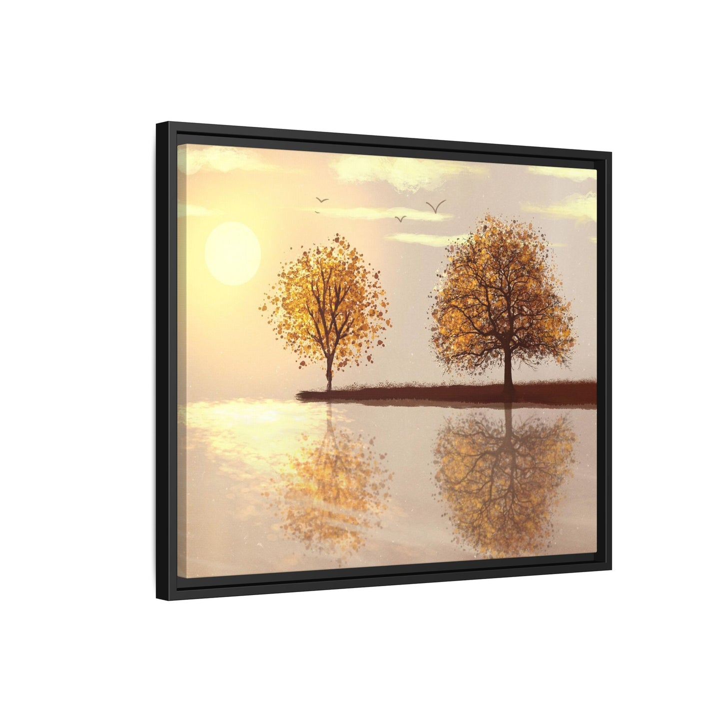 Framed Matte Canvas Wall Art — Golden Autumn Trees Reflection