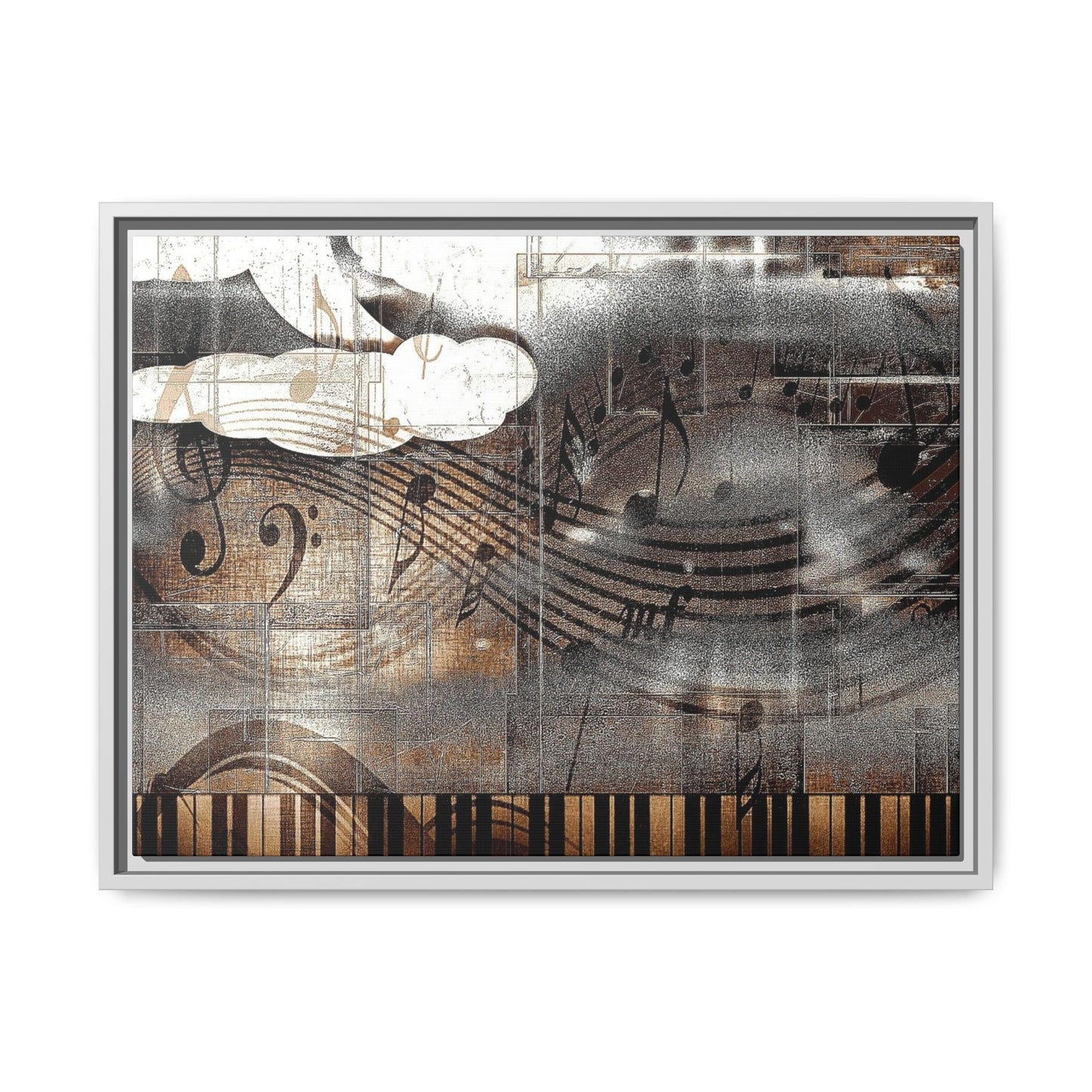 Framed Music Notes Canvas Print — Abstract Vintage Piano & Sheet Music Wall Art