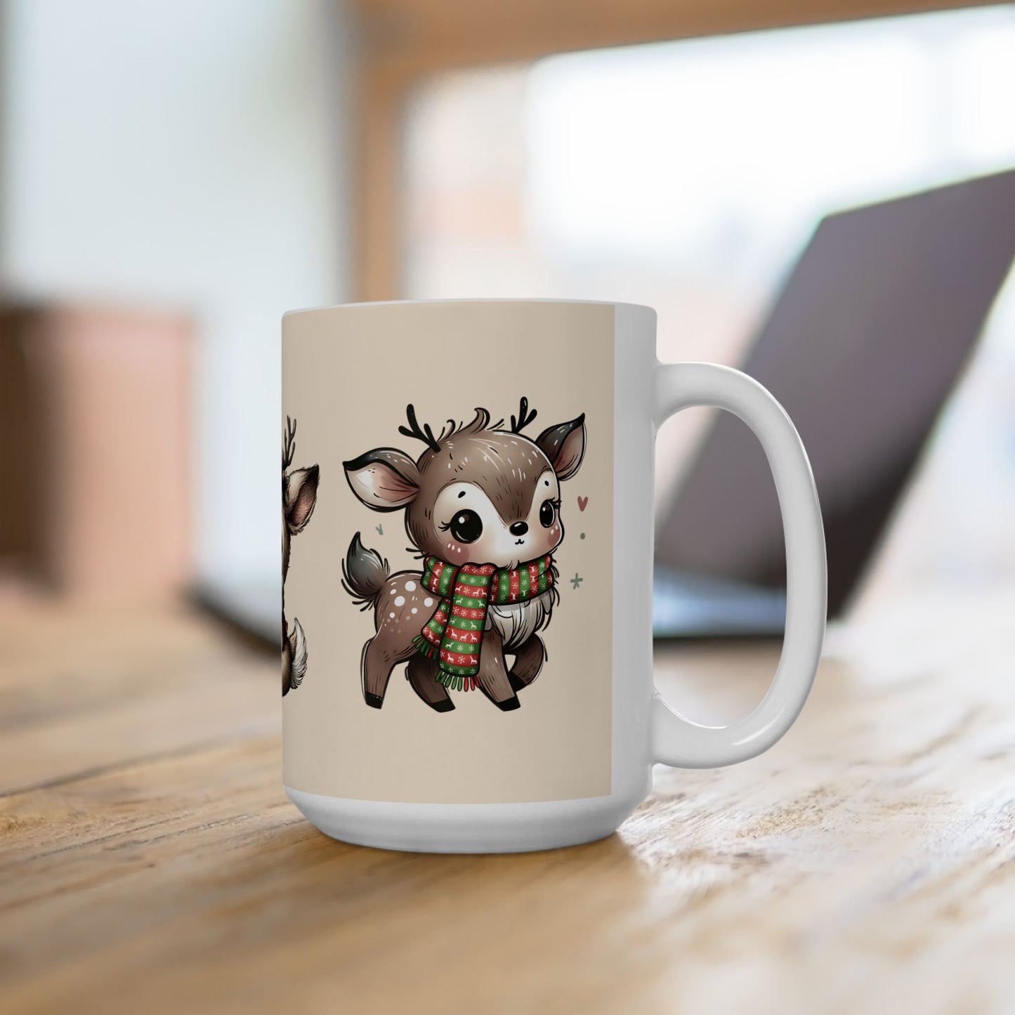 Cute Reindeer Mug — Kawaii Christmas Deer Ceramic Coffee Cup (11oz, 15oz)