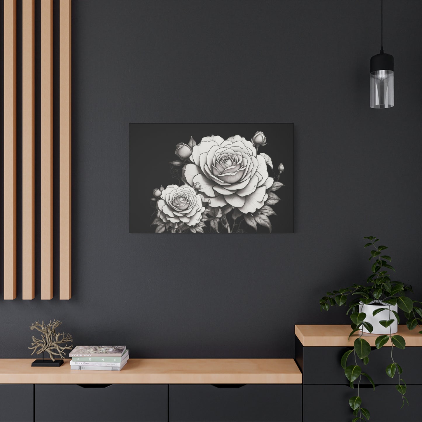 Monochrome Rose Canvas Print — Black & White Floral Wall Art