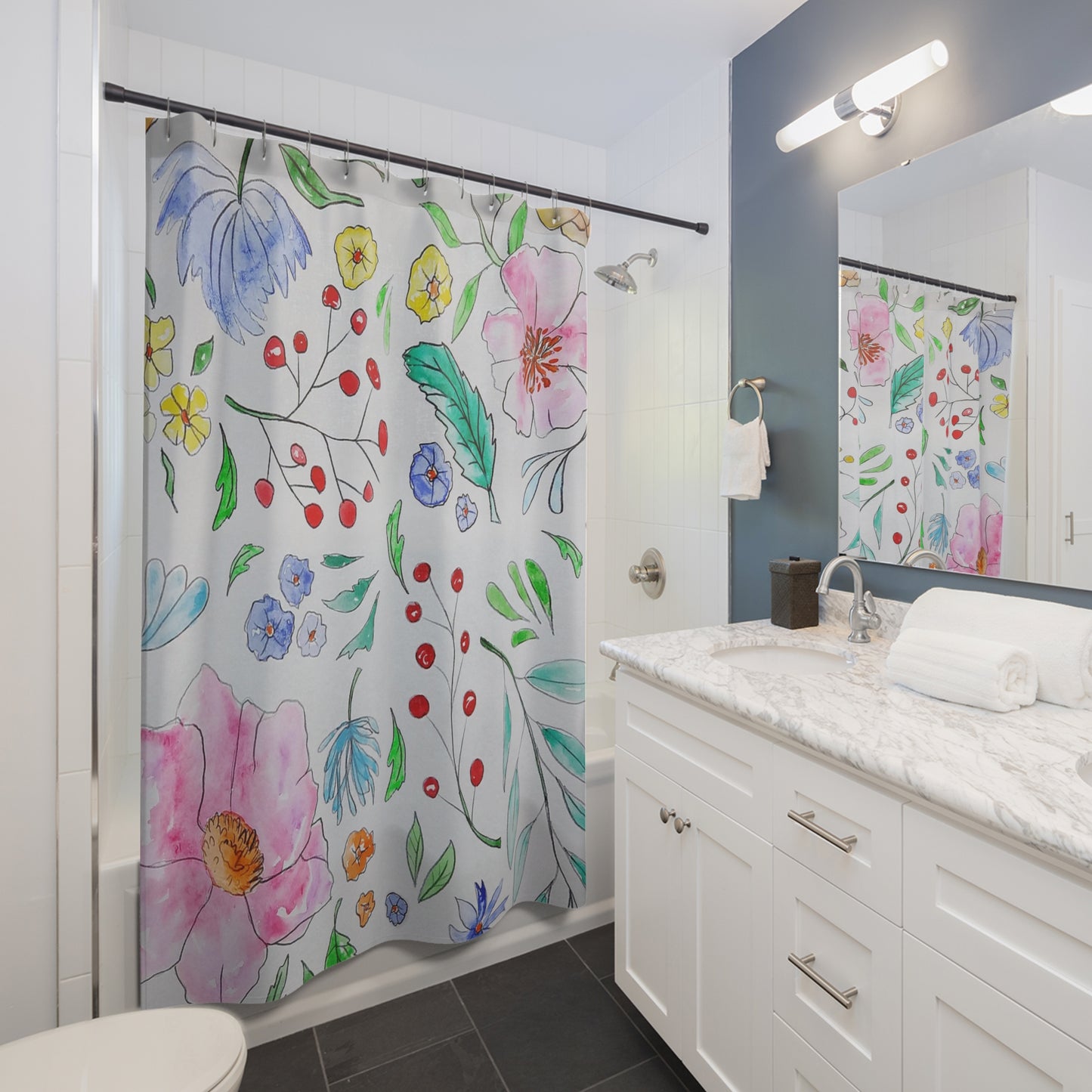 Floral Shower Curtain: Botanical Bathroom Decor, Spring Home Accent, Gift for Flower Lovers, Vibrant Floral Design, Nature-Inspired Decor