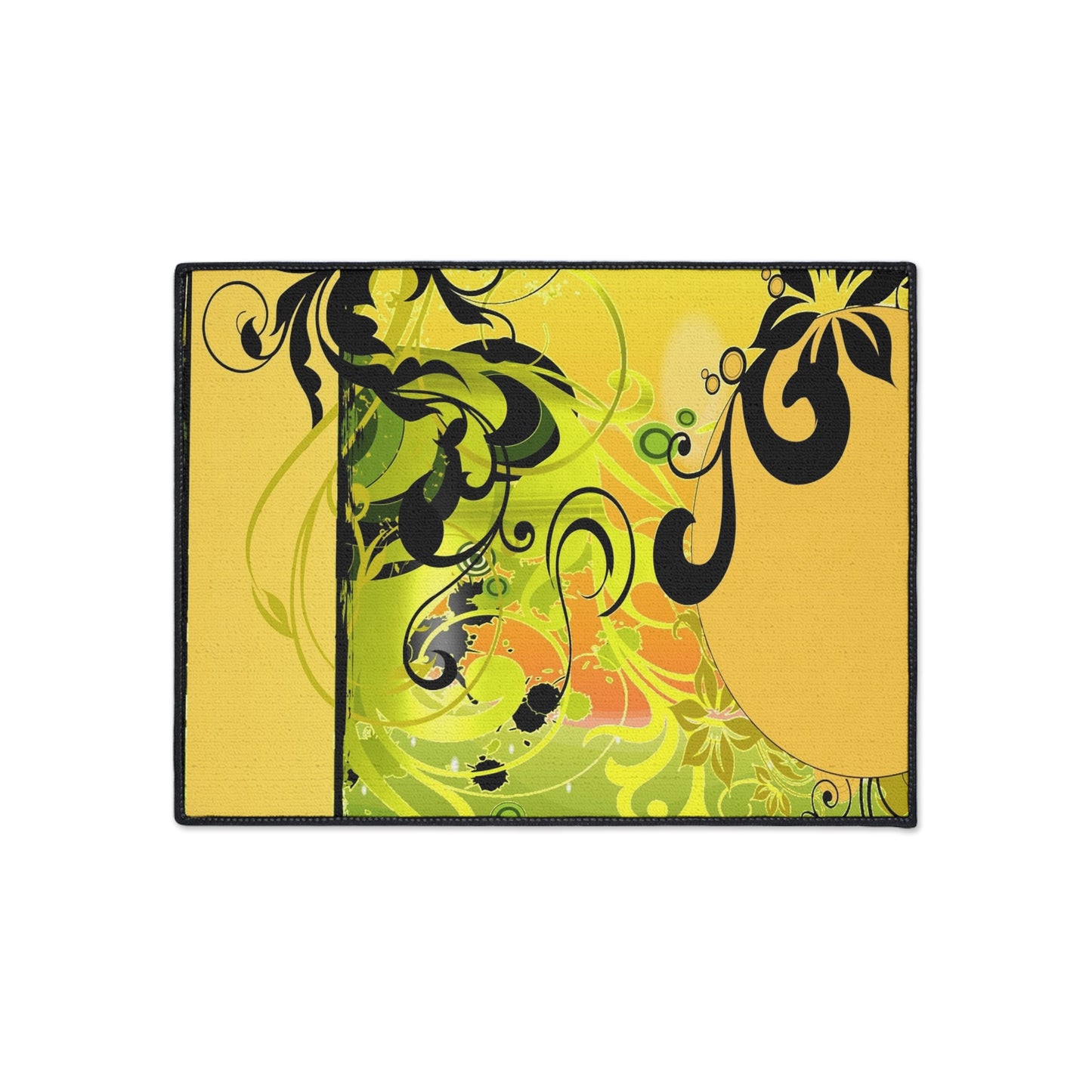 Floral Swirl Heavy Duty Floor Mat — Yellow Green Decorative Entry Rug