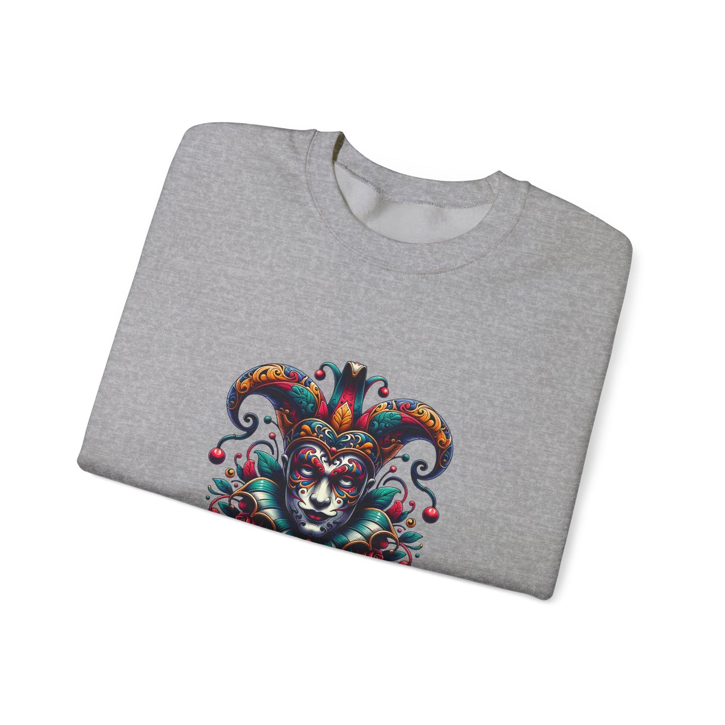 Colorful Jester Sweatshirt, Unisex Heavy Blend Crewneck, Unique Art Apparel, Trendy Fashion, Cozy Gift for Adults
