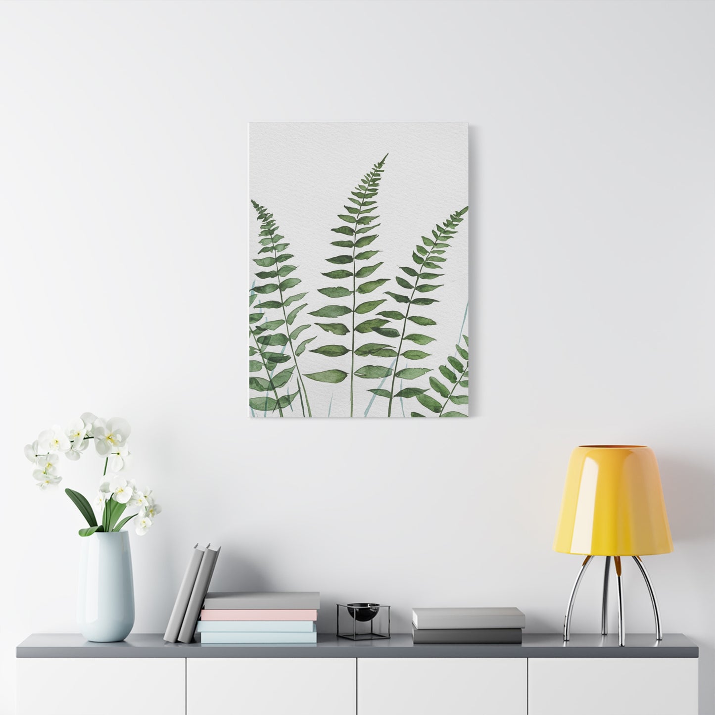 Fern Watercolor Canvas Art – Botanical Matte Stretched Wall Print