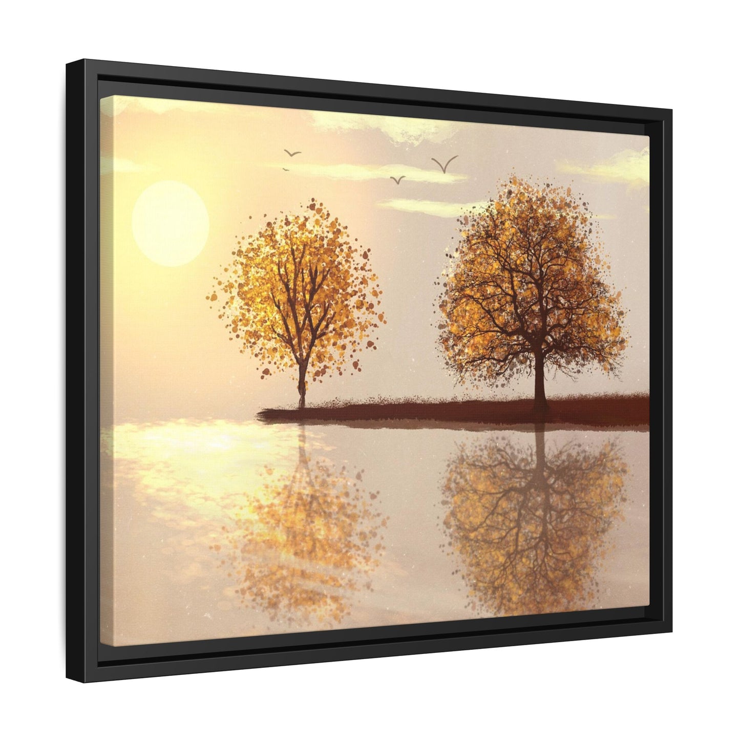 Framed Matte Canvas Wall Art — Golden Autumn Trees Reflection