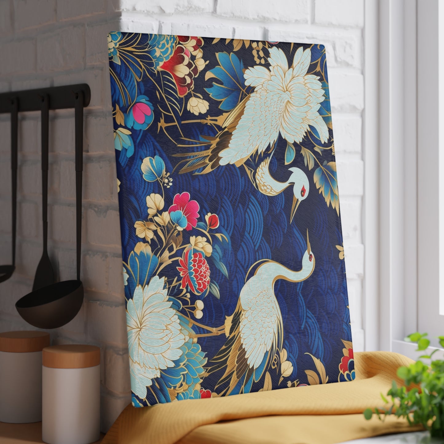 Elegant Asian Crane Glass Cutting Board - Perfect for Gifts and Home Decor