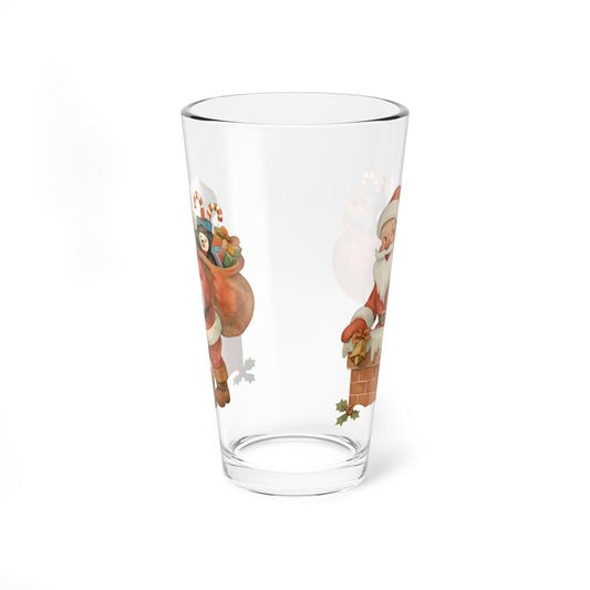 Festive Santa Mixing Glass, 16oz Holiday Cocktail Glass, Christmas Party Drinkware, Seasonal Gift for Bartenders, Cheerful Home Decor