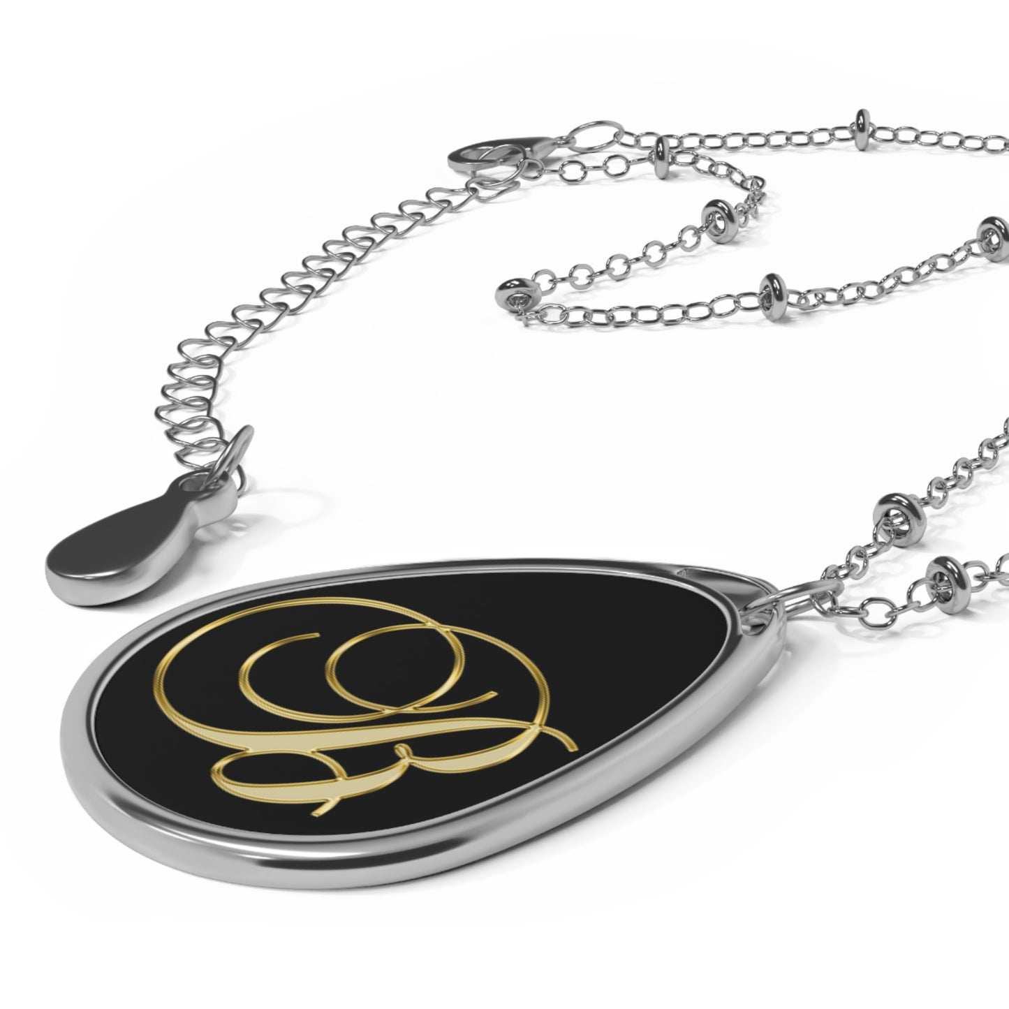 Oval Monogram Necklace — Elegant Gold Script Initial Pendant