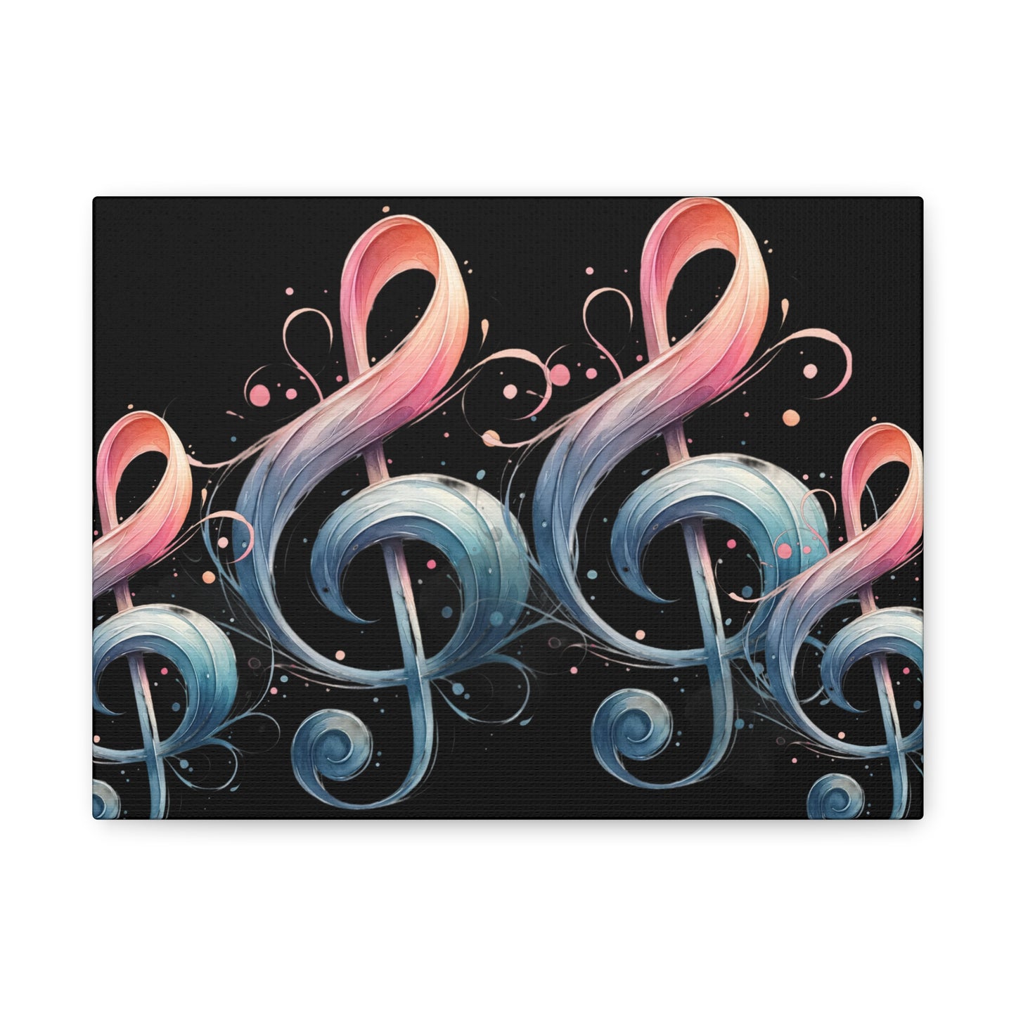 Musical Treble Clef Canvas Wall Art — Pastel Ribbon Notes on Black
