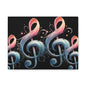 Musical Treble Clef Canvas Wall Art — Pastel Ribbon Notes on Black