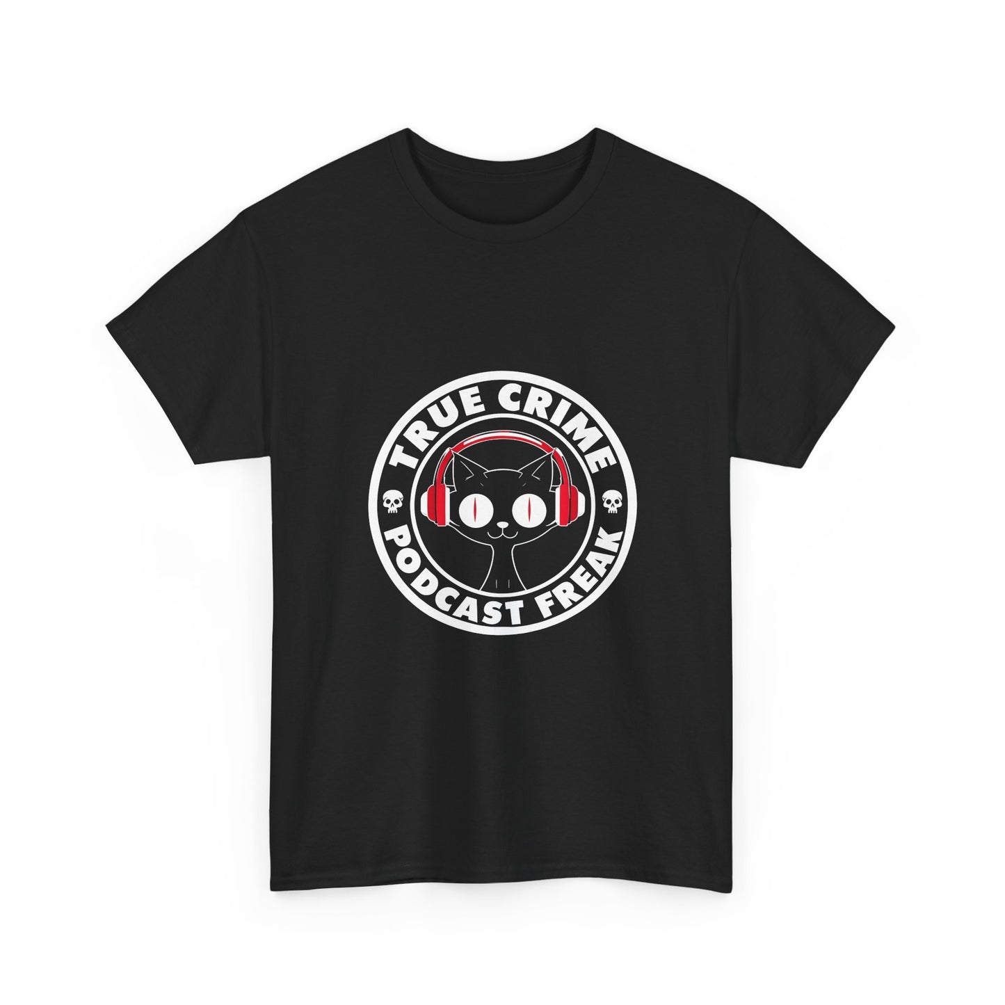 True Crime Podcast Tee — Cat with Headphones Logo