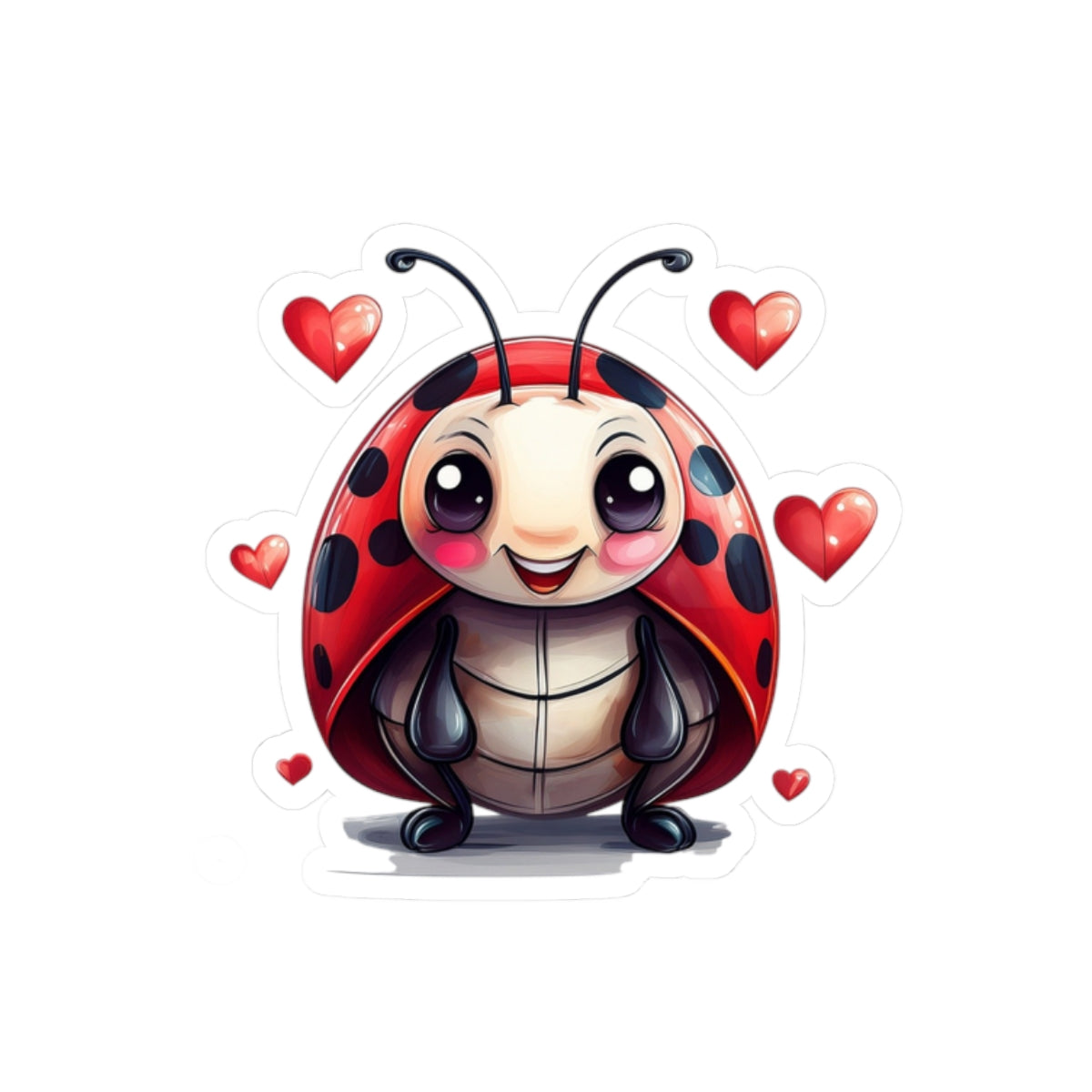 Cute Ladybug Sticker — Lovable Cartoon Kiss-Cut Decal with Hearts
