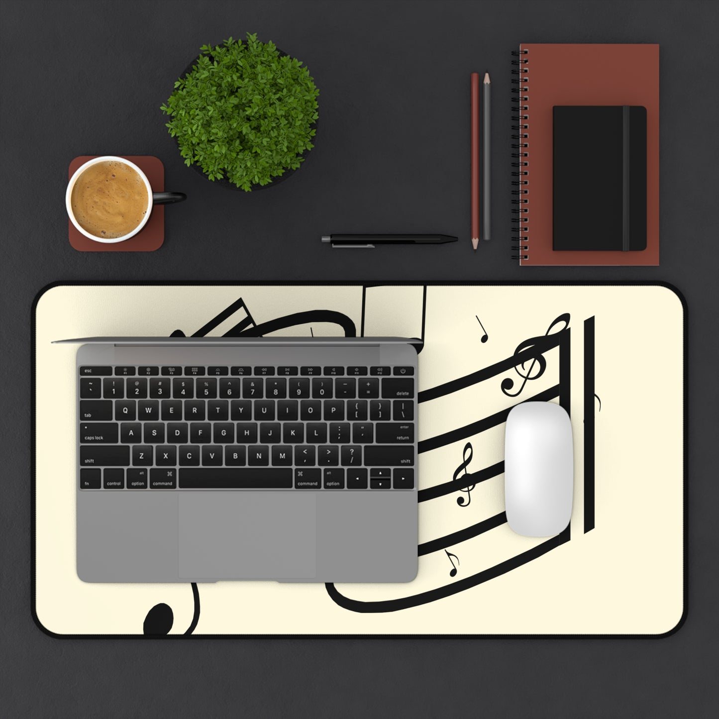 Music Notes Desk Mat – Musical Staff & Treble Clef Mouse Pad