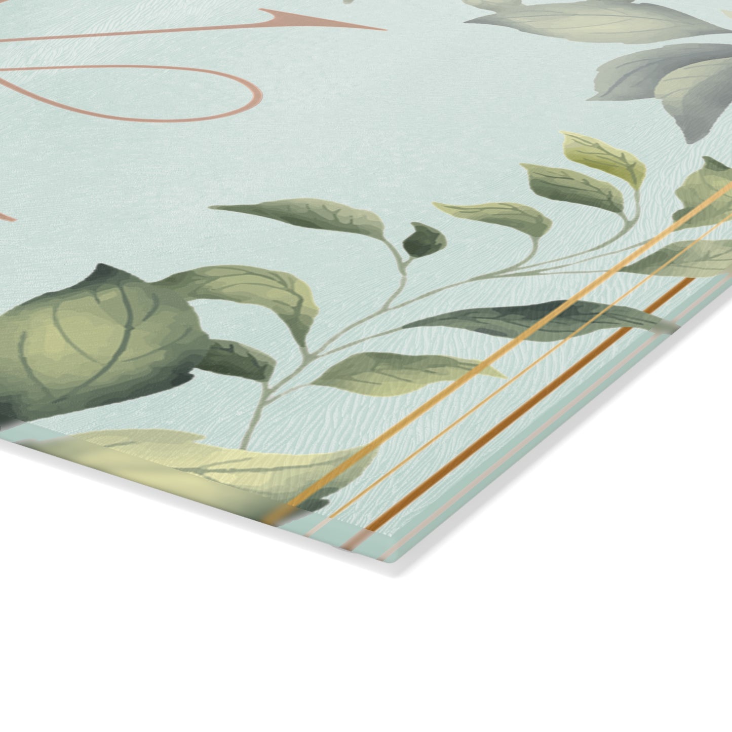 Monogram K Glass Cutting Board — Botanical Greenery Initial Kitchen Serving Board